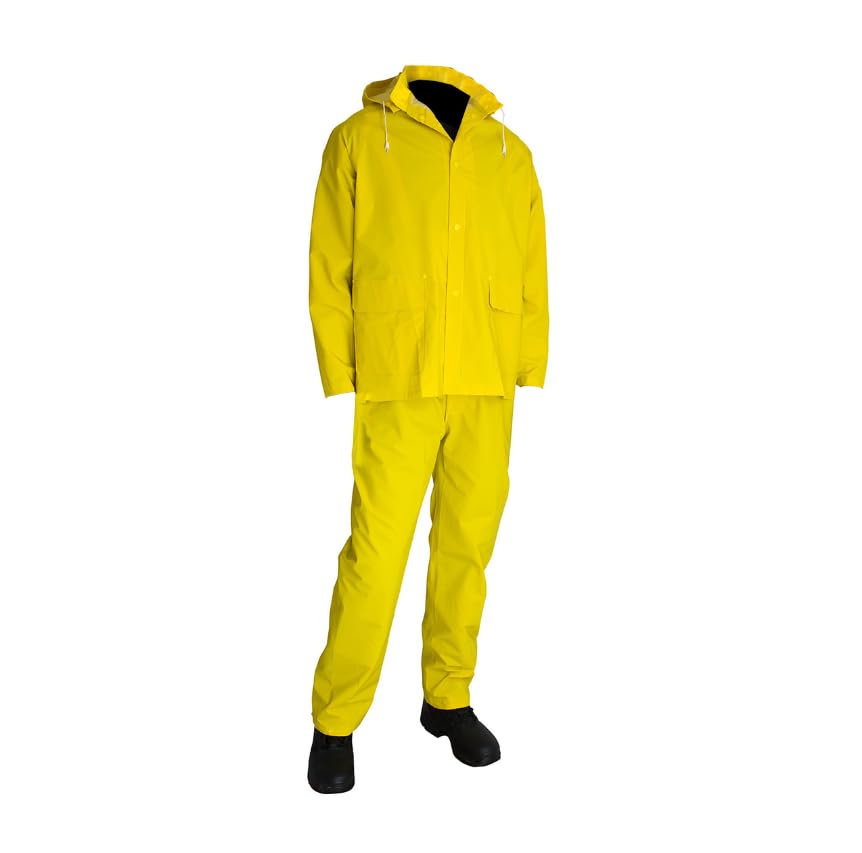 Xpose Safety 3pc Yellow Rain Suit – 48" .35mm PVC Waterproof Raincoat Jacket, Detachable Hood & Pants for Storms,Fishing,Work