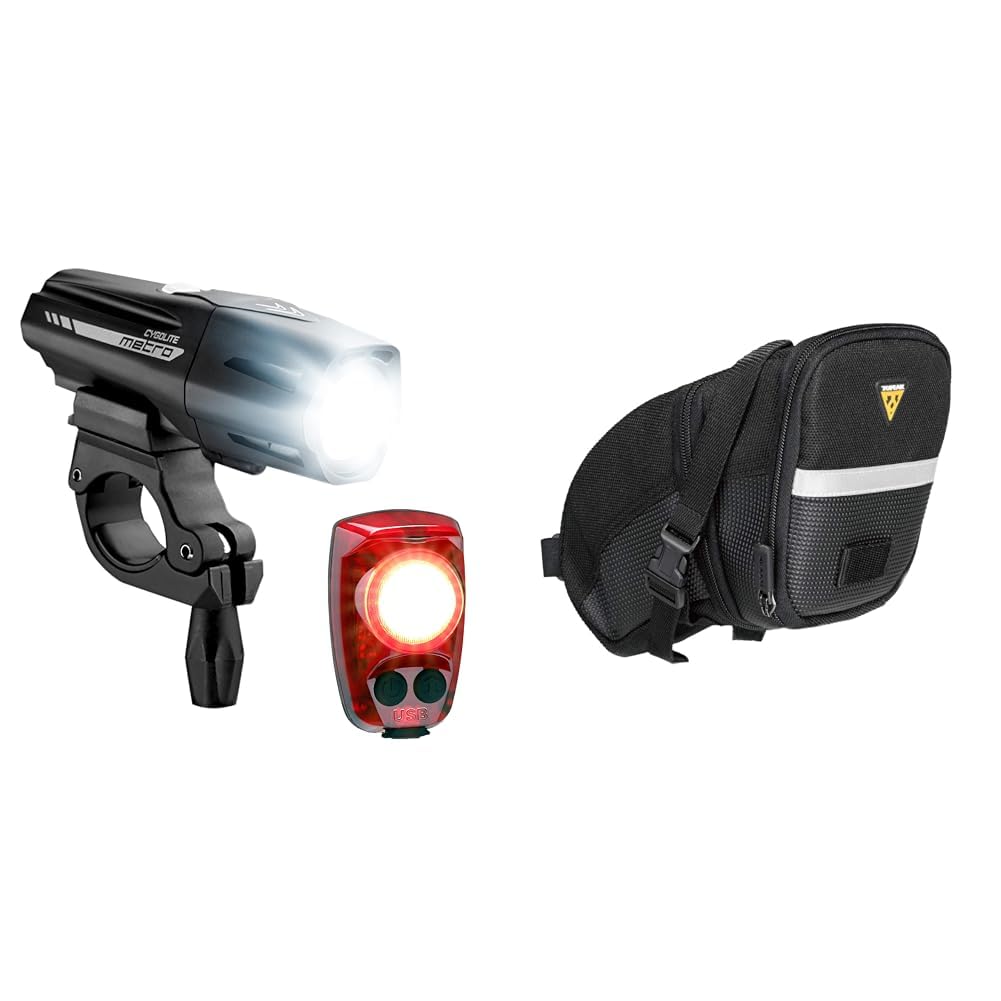 Cygolite Metro Plus 800 & Hotshot Pro 150 USB Rechargeable Bicycle Light Combo Set with Topeak Aero Wedge Pack Large Black