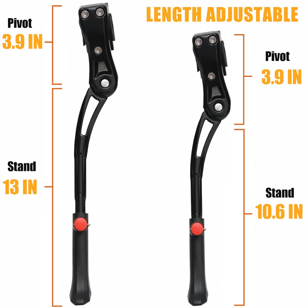 TOPCABIN Aluminium Alloy Adjustable Bike Kickstand, Fits 22"-28" Mountain Road Bike/BMX/MTB, Black, 12.2'-14.2' (310-360mm), Includes Wrench & Rubber Mat