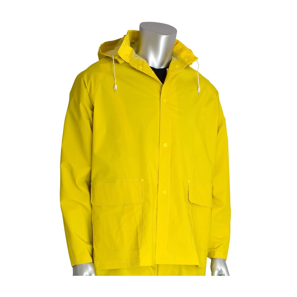 Xpose Safety 3pc Yellow Rain Suit – 48" .35mm PVC Waterproof Raincoat Jacket, Detachable Hood & Pants for Storms,Fishing,Work