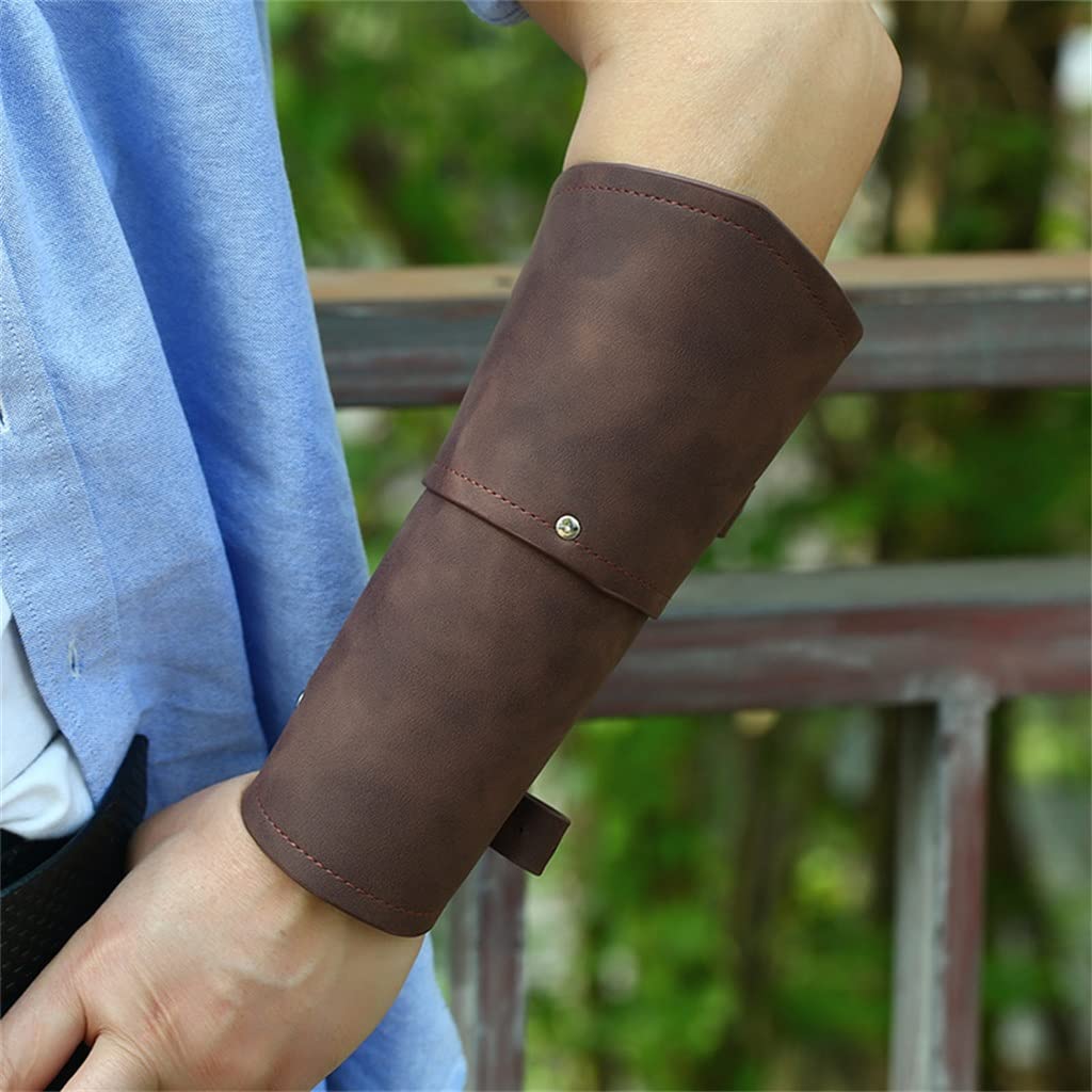 AFPSDLFJDLS Medieval Armor Gloves Wide Cuff Bracers Bracelet Men Steampunk Gauntlet Knights Templar Leather