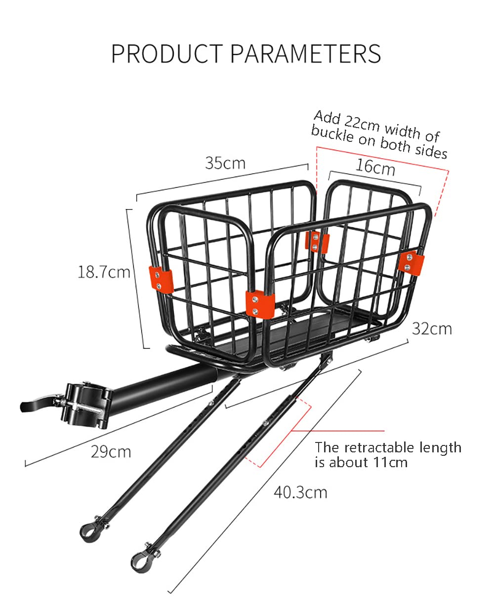 Bicycle Basket, Rear Bike Rack,Quick Release Bicycle Luggage Rack with Basket, Quick Release and Adjustable,75Kg Load,Aluminum Alloy