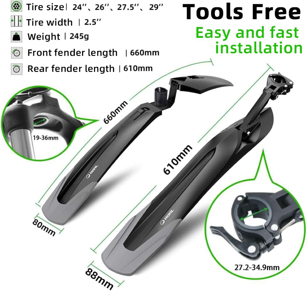 RBRL Bike Fender Adjustable Bicycle Mudguard, Quick Release Universal 24-29 inch Bicycle Fenders, Bike fenders for Ebike/Mountain Bike, Against Splashing Water and Dirt
