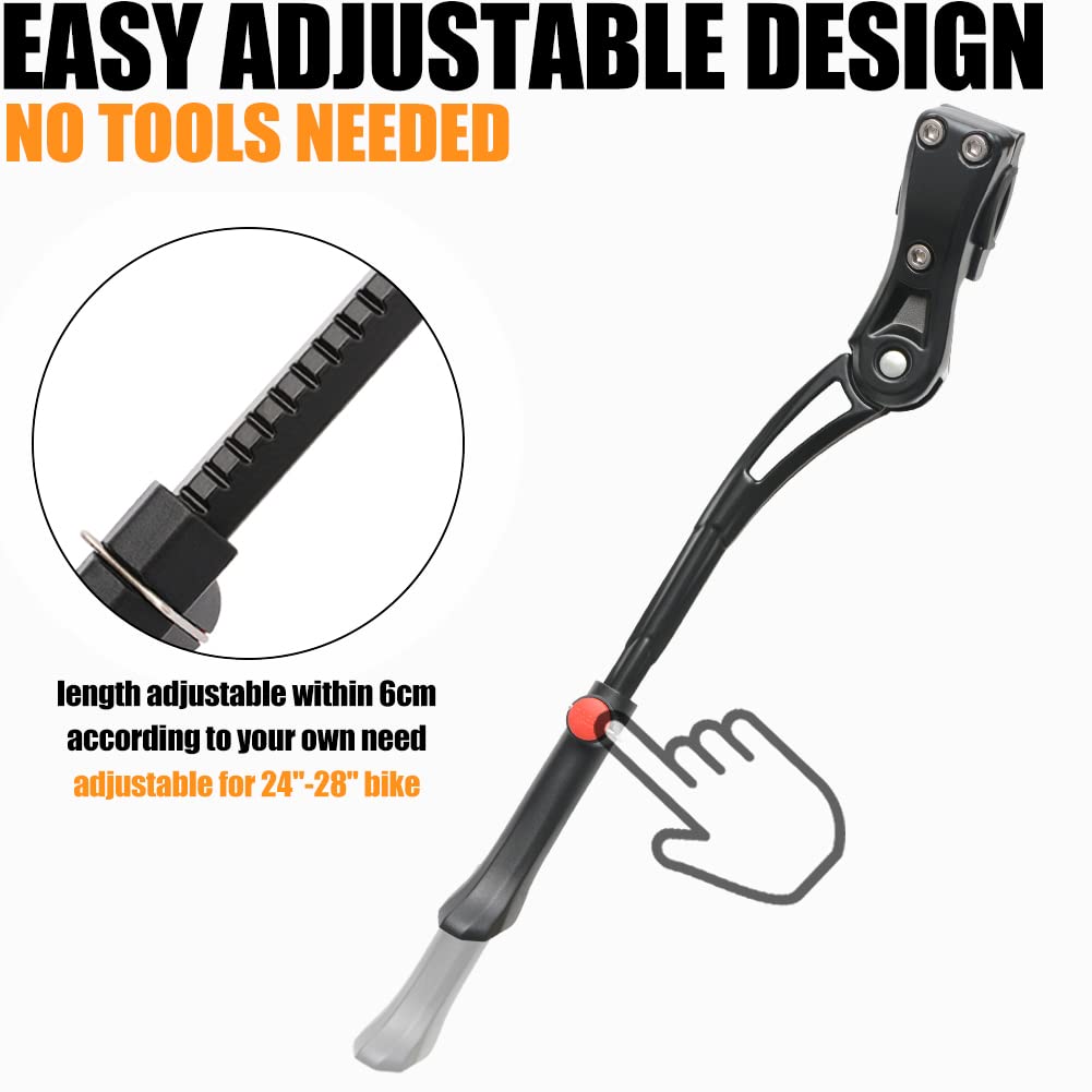 TOPCABIN Aluminium Alloy Adjustable Bike Kickstand, Fits 22"-28" Mountain Road Bike/BMX/MTB, Black, 12.2'-14.2' (310-360mm), Includes Wrench & Rubber Mat