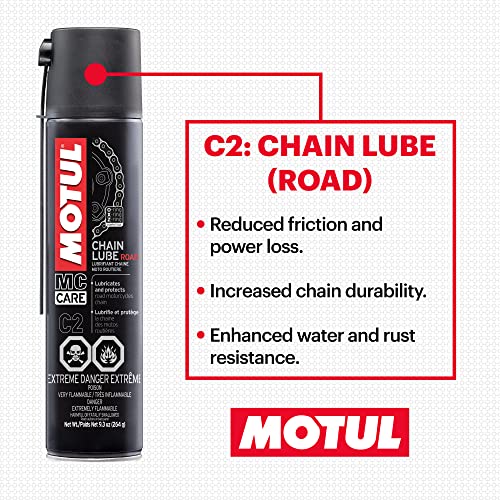 Motul C1 Chain Cleaner and C2 Motorcycle Chain Lube Kit with Brush, Gloves, and Sticker, Complete Road Motorcycle Maintenance Kit for Street Bikes and Karts