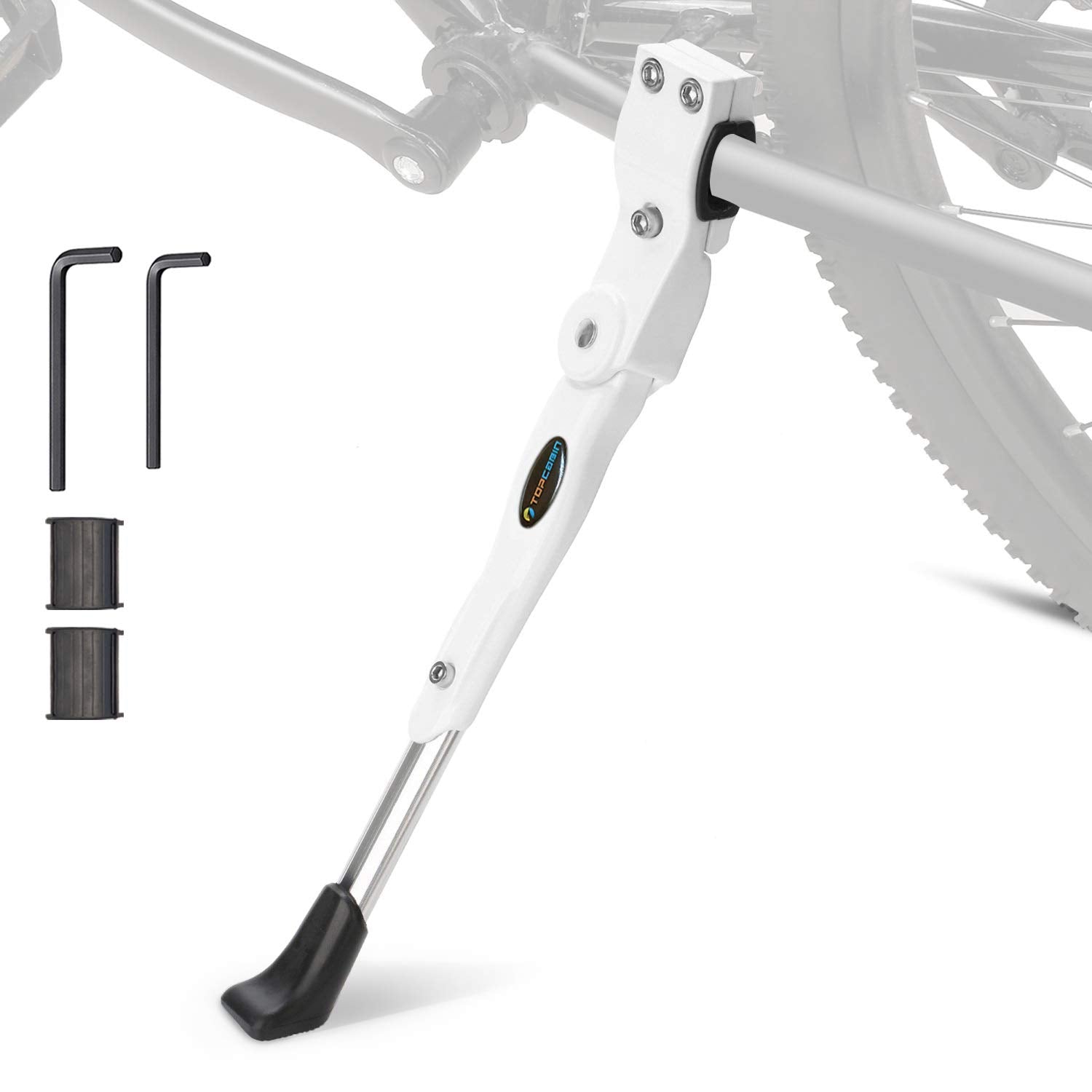 TOPCABIN Aluminium Alloy Adjustable Bike Kickstand, Fits 22"-28" Mountain Road Bike/BMX/MTB, Black, 12.2'-14.2' (310-360mm), Includes Wrench & Rubber Mat