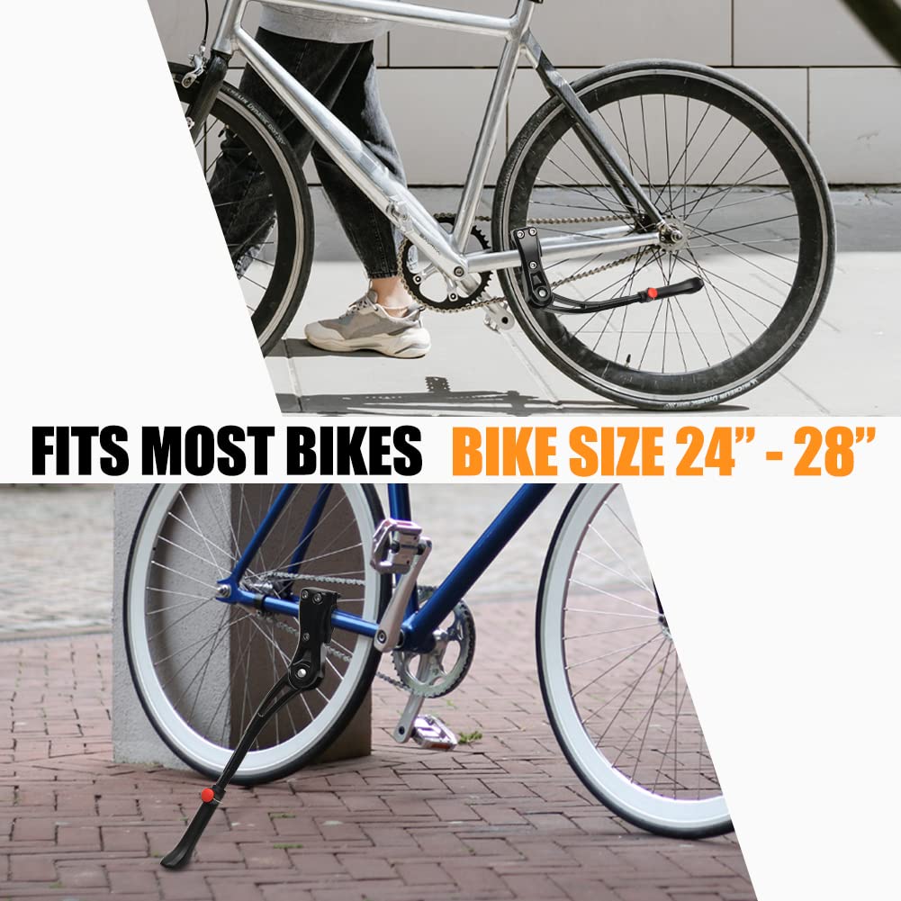 TOPCABIN Aluminium Alloy Adjustable Bike Kickstand, Fits 22"-28" Mountain Road Bike/BMX/MTB, Black, 12.2'-14.2' (310-360mm), Includes Wrench & Rubber Mat