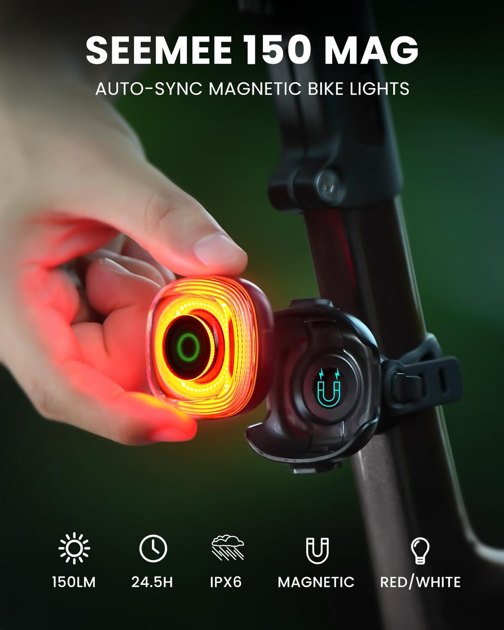 Magicshine HORI1300S & SEEMEE 150 MAG Bike Lights Front and Back, FTR LightSync One-Touch Control, 1300LM Front & 150LM Magnetic Rear Light, USB-C Rechargeable IPX6 Waterproof for Night Riding
