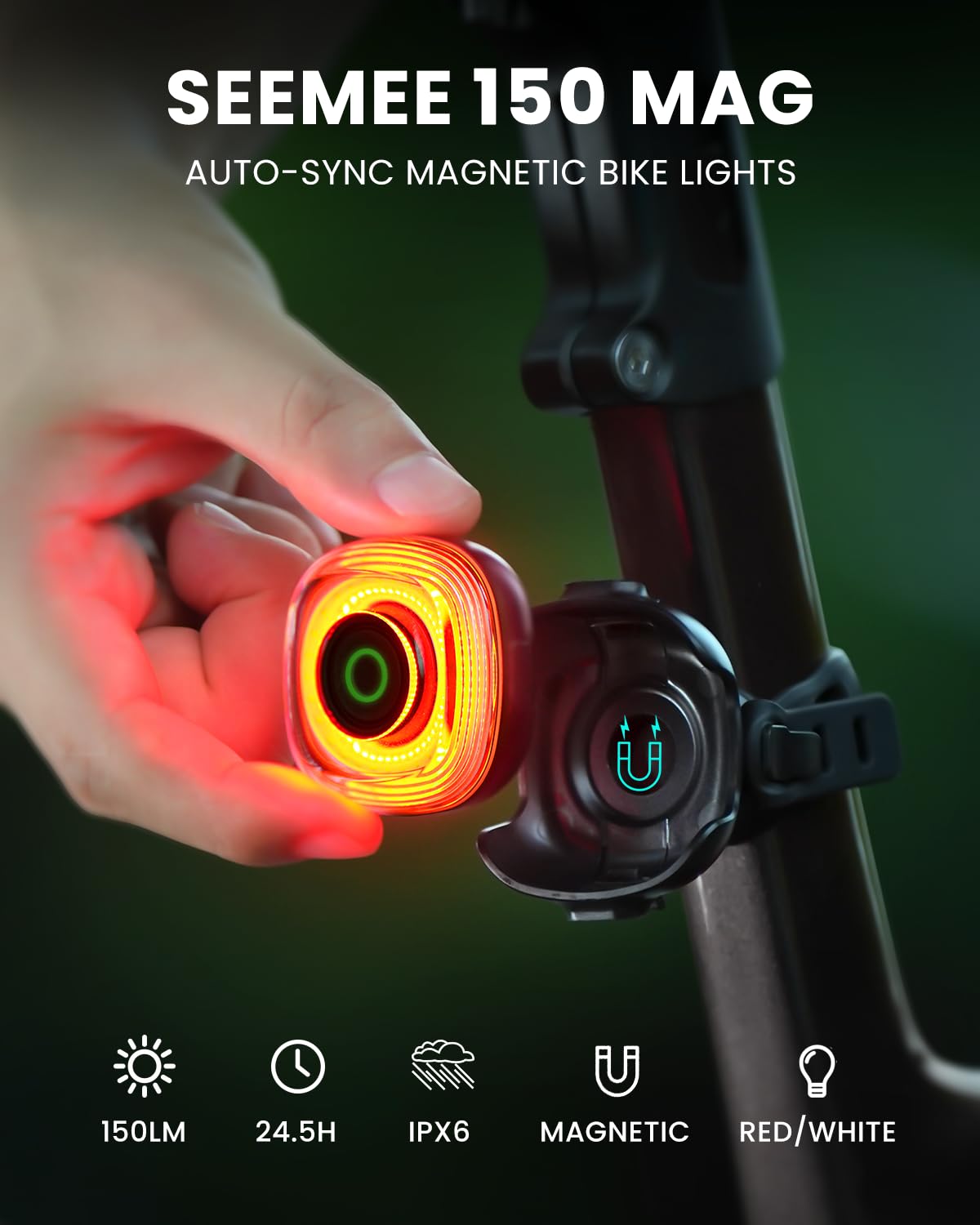 Magicshine HORI1300S & SEEMEE 150 MAG Bike Lights Front and Back, FTR LightSync One-Touch Control, 1300LM Front & 150LM Magnetic Rear Light, USB-C Rechargeable IPX6 Waterproof for Night Riding