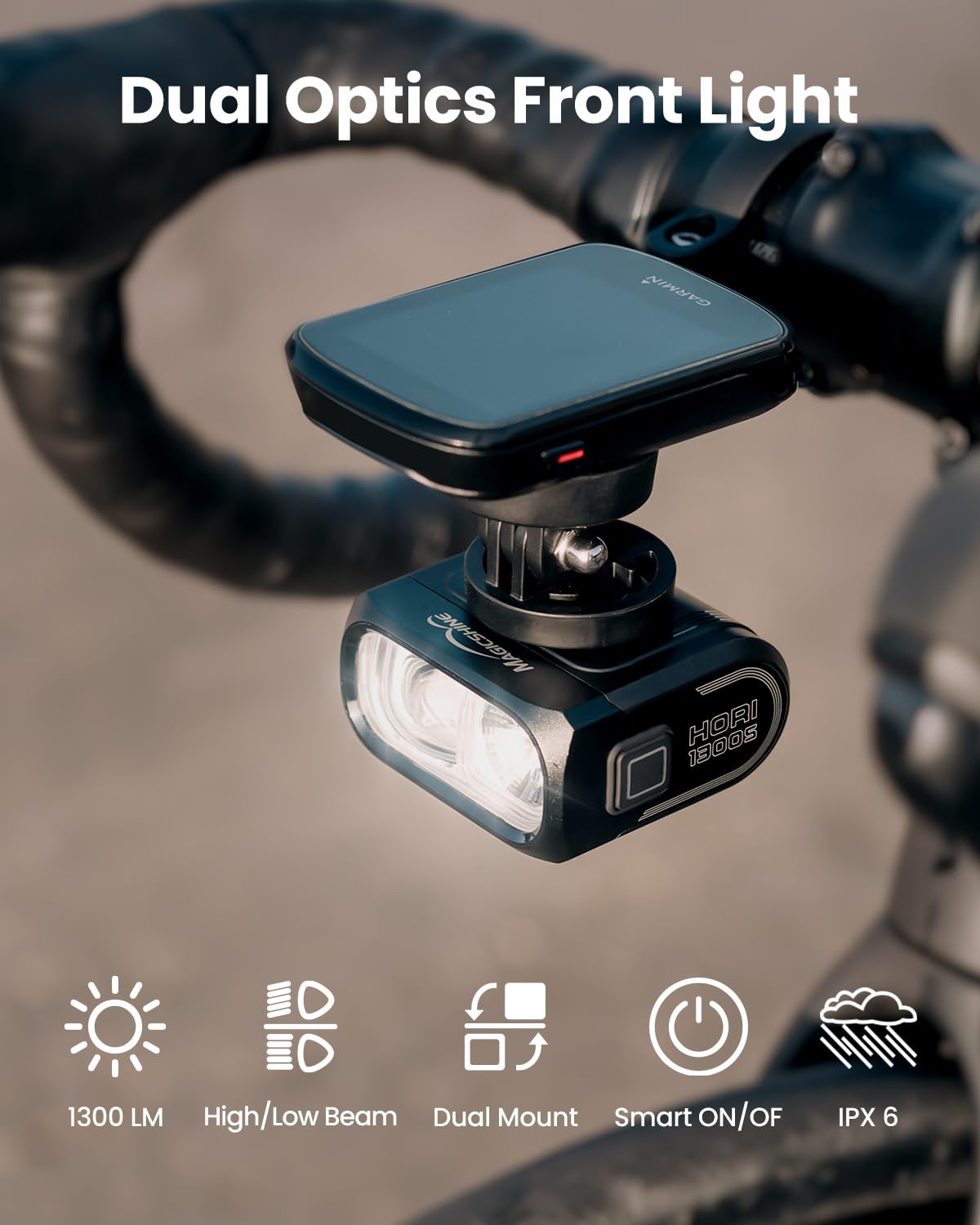 Magicshine HORI1300S & SEEMEE 150 MAG Bike Lights Front and Back, FTR LightSync One-Touch Control, 1300LM Front & 150LM Magnetic Rear Light, USB-C Rechargeable IPX6 Waterproof for Night Riding