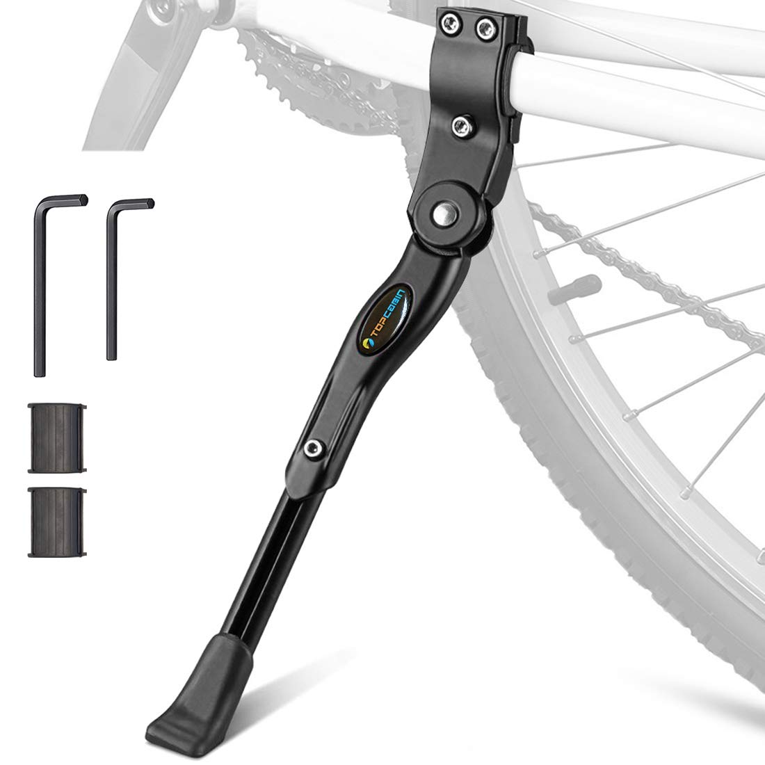TOPCABIN Aluminium Alloy Adjustable Bike Kickstand, Fits 22"-28" Mountain Road Bike/BMX/MTB, Black, 12.2'-14.2' (310-360mm), Includes Wrench & Rubber Mat