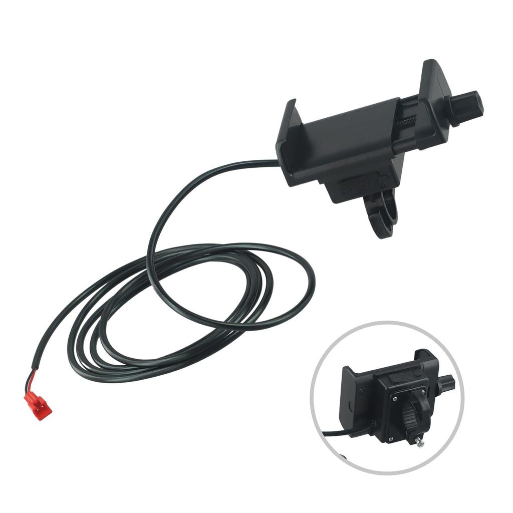 Jurtmy 100 Pack Electric Bicycle Phone Mount with USB for Charger, 48V Handlebar Cell Phone Holder for Ebike Motorcycle for ATV Scooter, Adjustable Clamp GPS Stand with 2A Charging Port