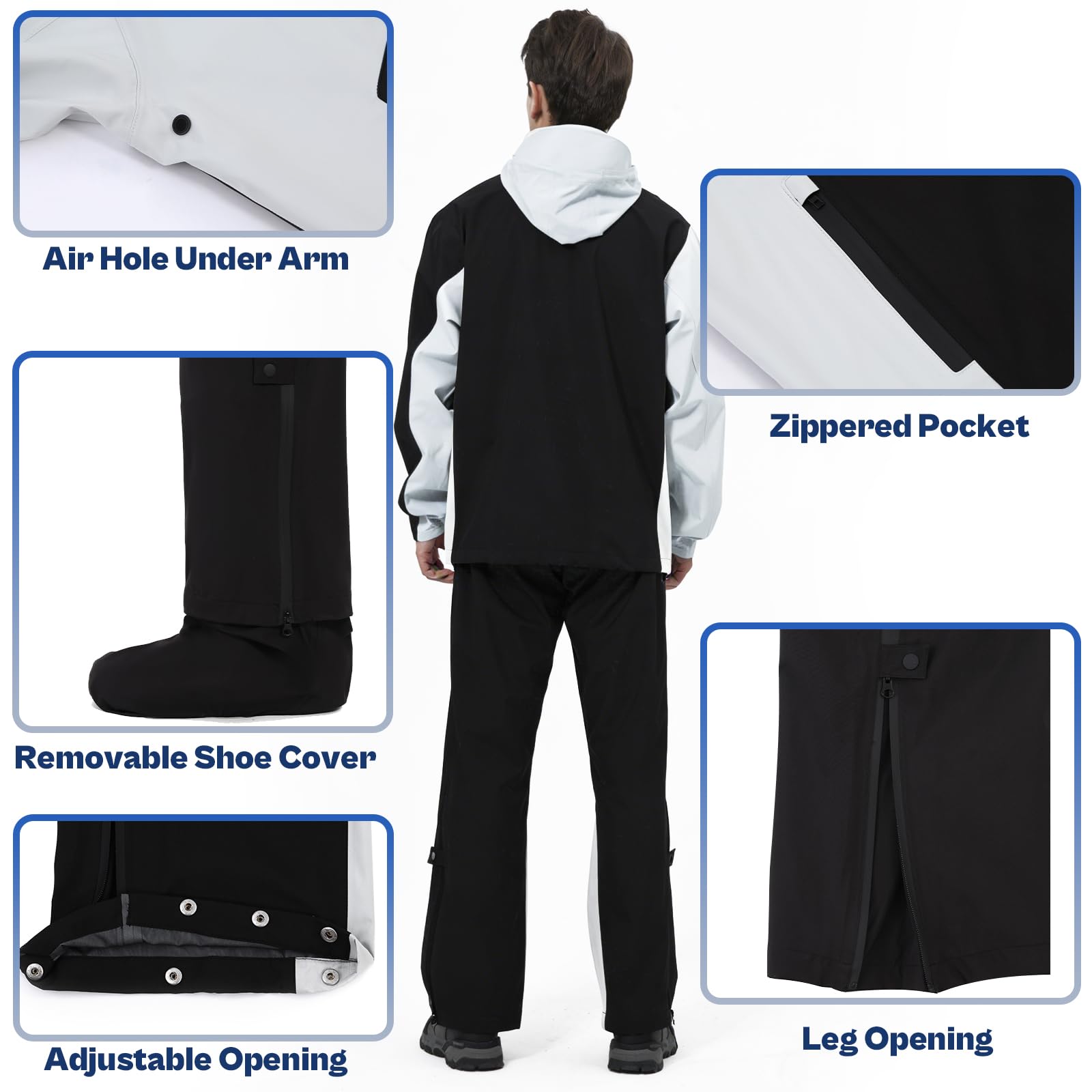 RainRider Rain Suit for Men Waterproof Lightweight 3-Piece Rain Gear