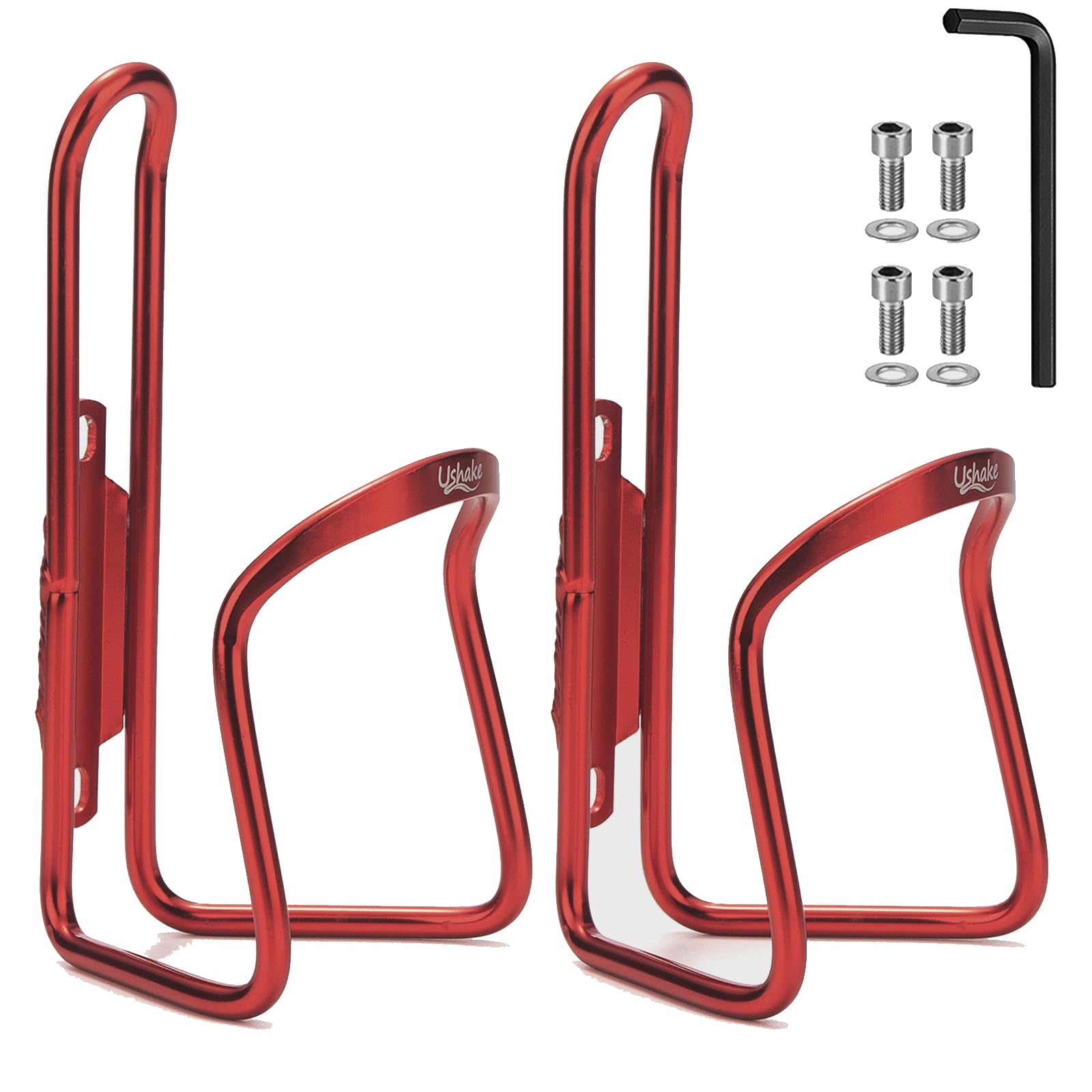 USHAKE Water Bottle Cages, Basic MTB Bike Bicycle Alloy Aluminum Lightweight Water Bottle Holder Cages Brackets(2 Pack- Drilled Holes Required)