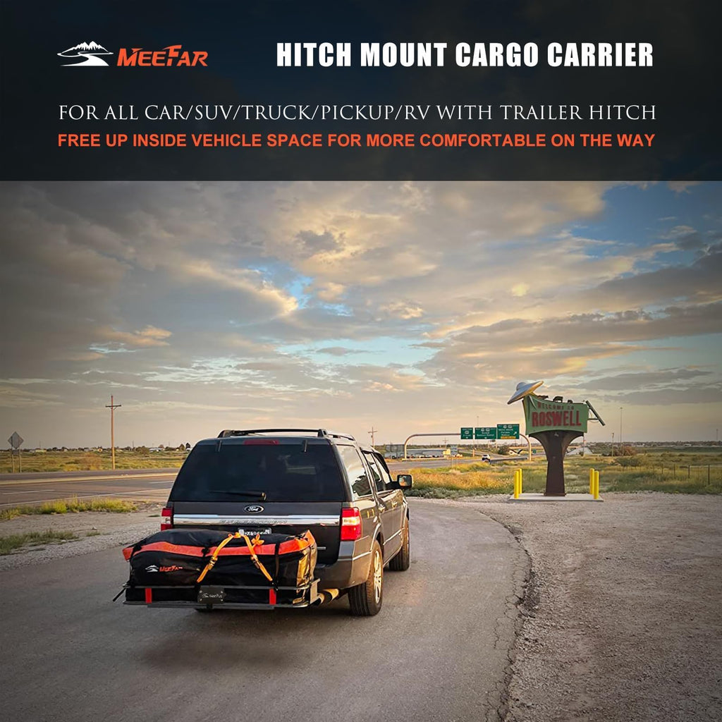 Hitch Roof Mount Cargo Carrier Basket + Waterproof Bag Cubic Feet,and Cargo Net with Attachment Hooks,Ratchet Straps.200 500 Lbs Capacity