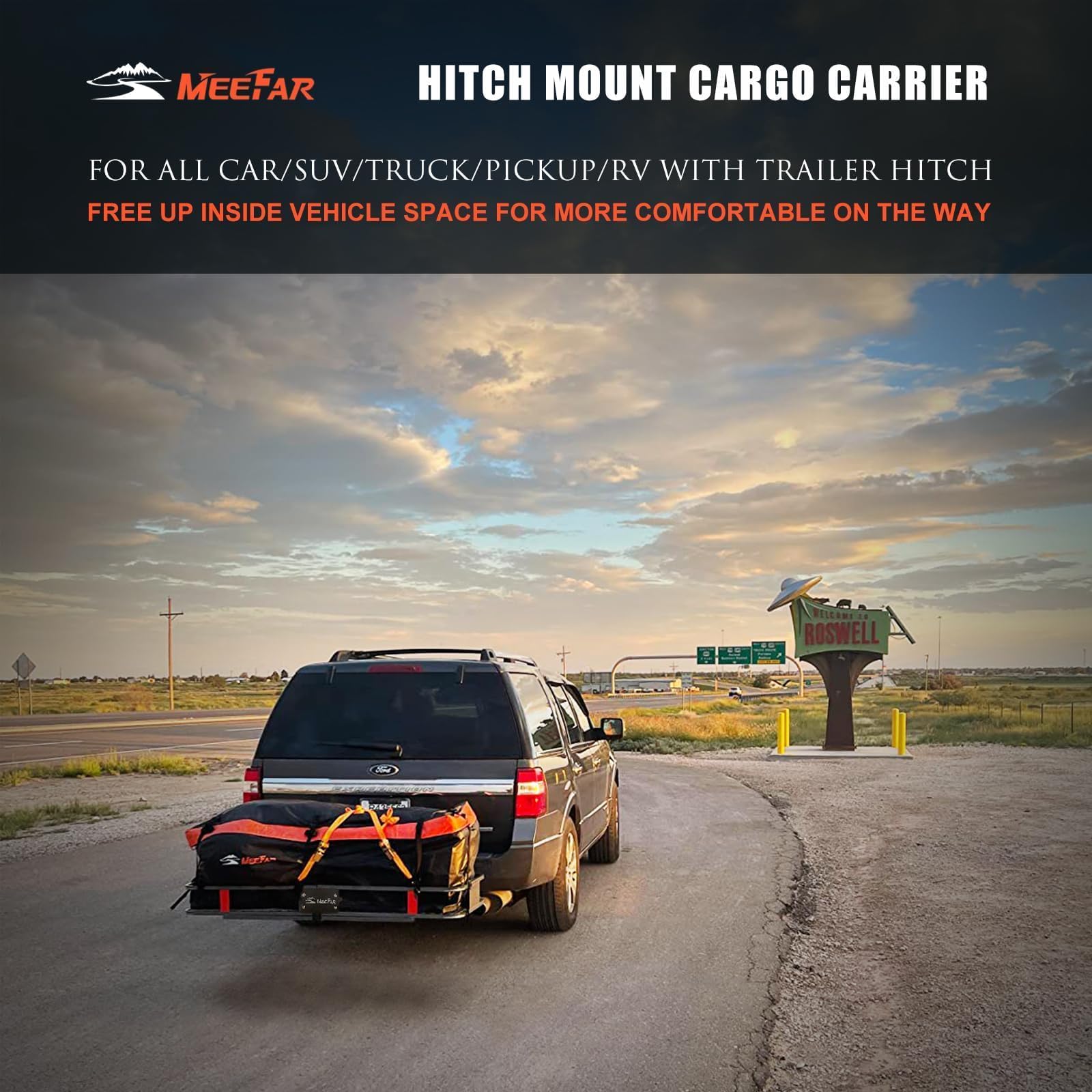 Hitch Roof Mount Cargo Carrier Basket + Waterproof Bag Cubic Feet,and Cargo Net with Attachment Hooks,Ratchet Straps.200 500 Lbs Capacity