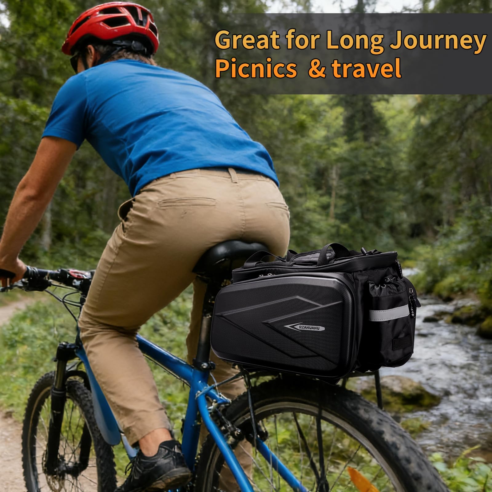 WMAWJBT Bike Rear Rack Bag with Hard Shell Bike Bag with Shoulder Strap Ebike Accessories Bicycle Accessories Bike Panniers with Waterproof Cover for Cycling Camping Travel