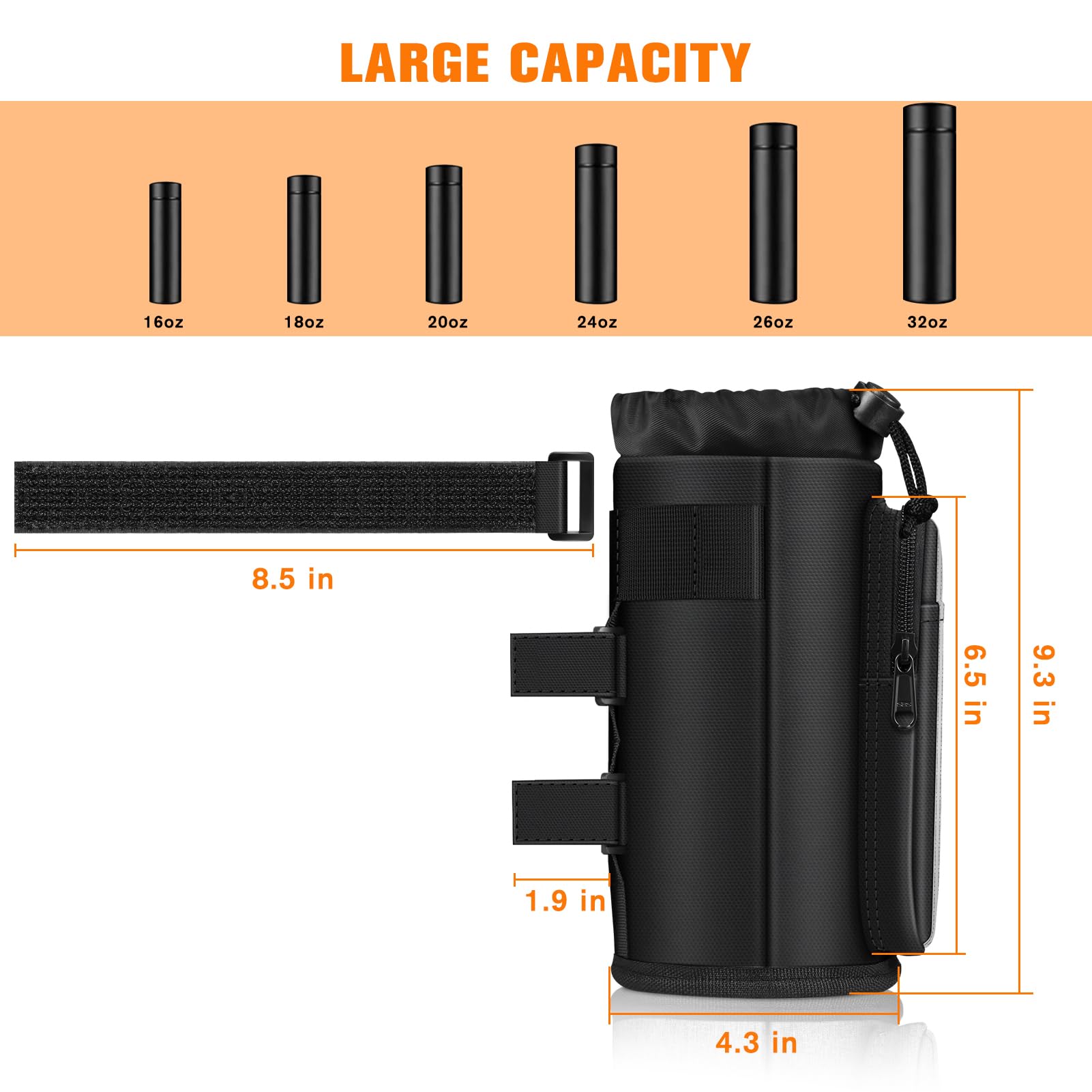 FINPAC Universal Bike Cup Holder with Phone Pockets