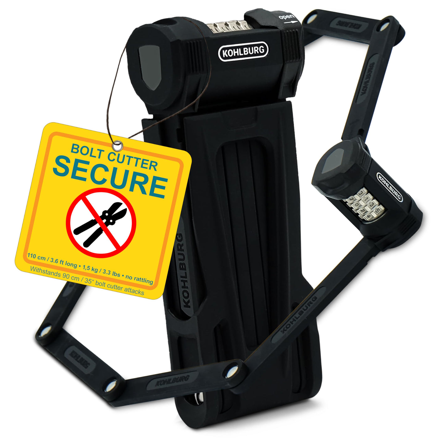 KOHLBURG 43-Inch Bolt-Cutter-Resistant Folding Bike Lock