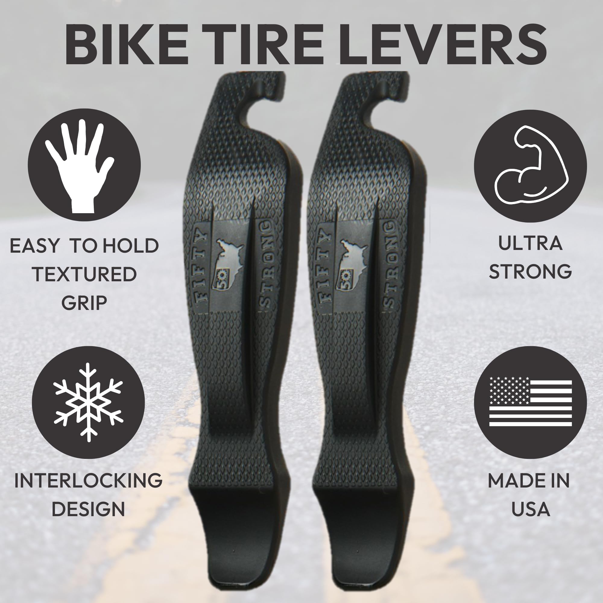 50 Strong | Bike Tire Levers & Tire Tool, Set of 4, Road, MTB & BMX