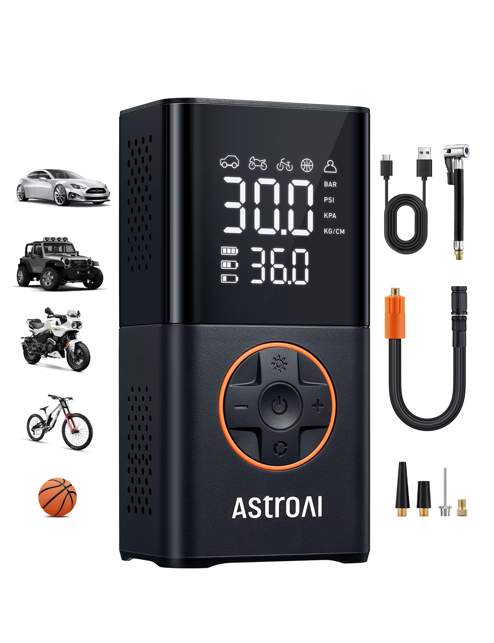 AstroAI L7 & L7S Tire Inflator Portable Air Compressor Cordless Bike Pump with Digital Dual Values Display, 150 PSI Car Tires Pump with LED Lights Air Pump for Cars, Motorcycles, Bikes, Balls