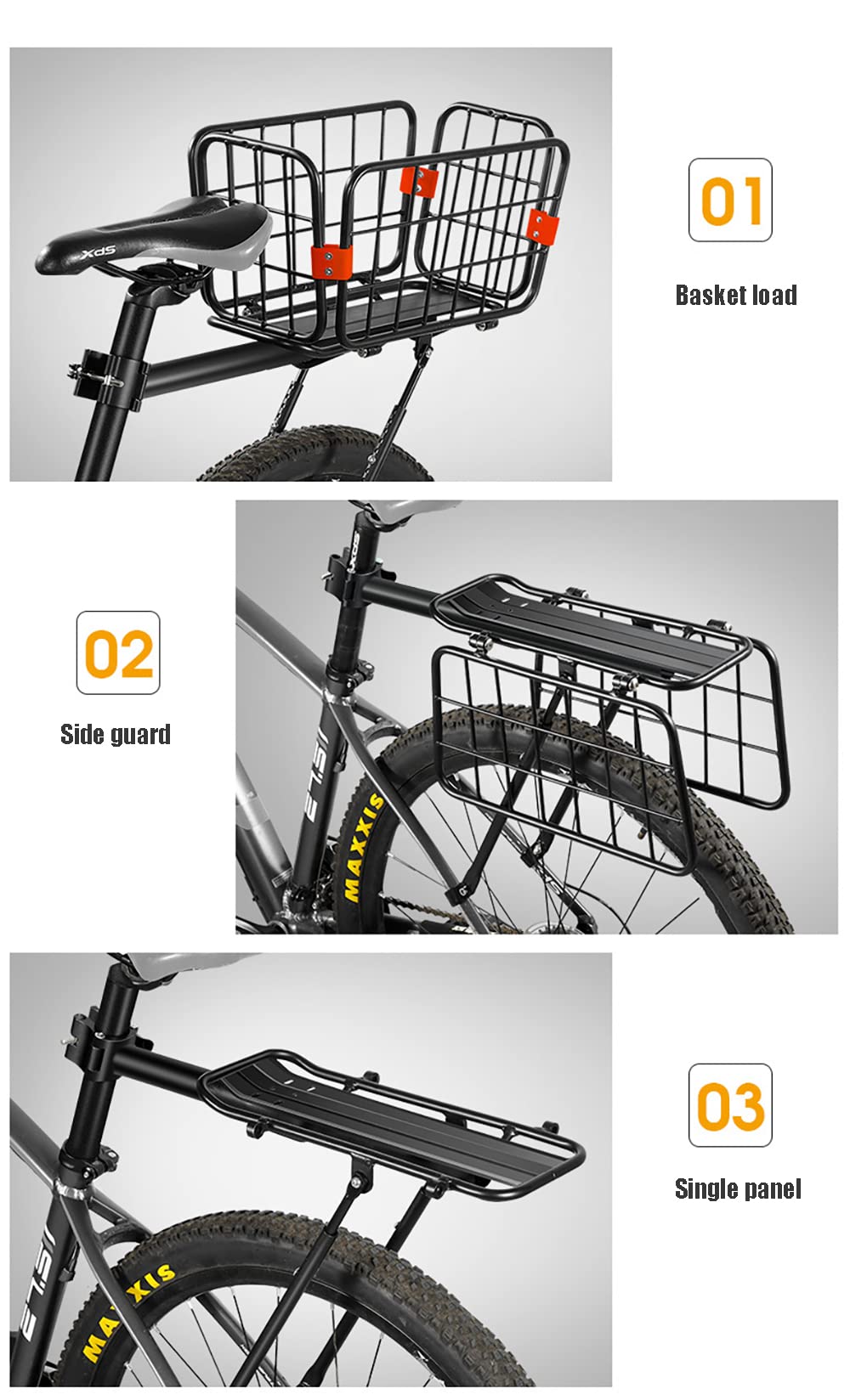 Bicycle Basket, Rear Bike Rack,Quick Release Bicycle Luggage Rack with Basket, Quick Release and Adjustable,75Kg Load,Aluminum Alloy