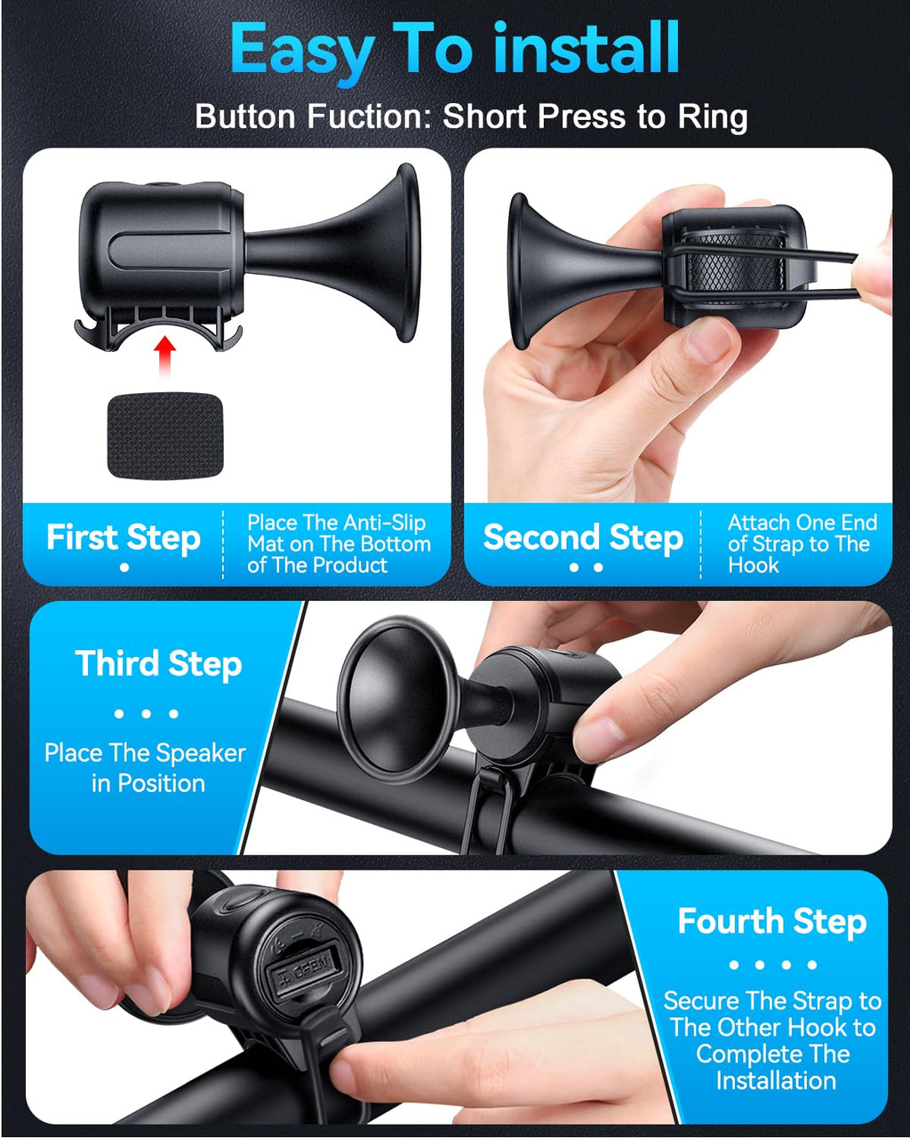 Electric Bike Horn 130db Loud Bicycle Horn，Bike Bell for 22.2-32mm Handlebars Bike Horn for Adults with 3V Battery,Easy Installation Bicycle Bells for Adults Kids Mountain Bike/Scooter/Ebike