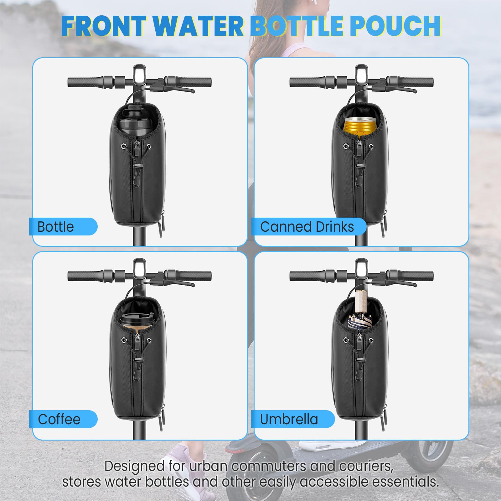 GXCROR Electric Scooter Bag 2L Large Capacity, Waterproof Front Hanging Storage Bag, Portable Handlebar Bag for Carrying Phone, Bottle, Charger Tools
