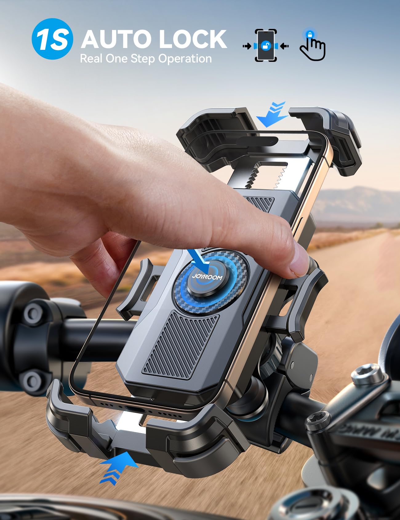 JOYROOM Motorcycle Phone Mount, [Dual Vibration Dampener] Phone Holder for Motorcycle Handlebar Bike Phone Mount for All 4.7-7 inch Phones, Motorcycle Accessories for iPhone Samsung