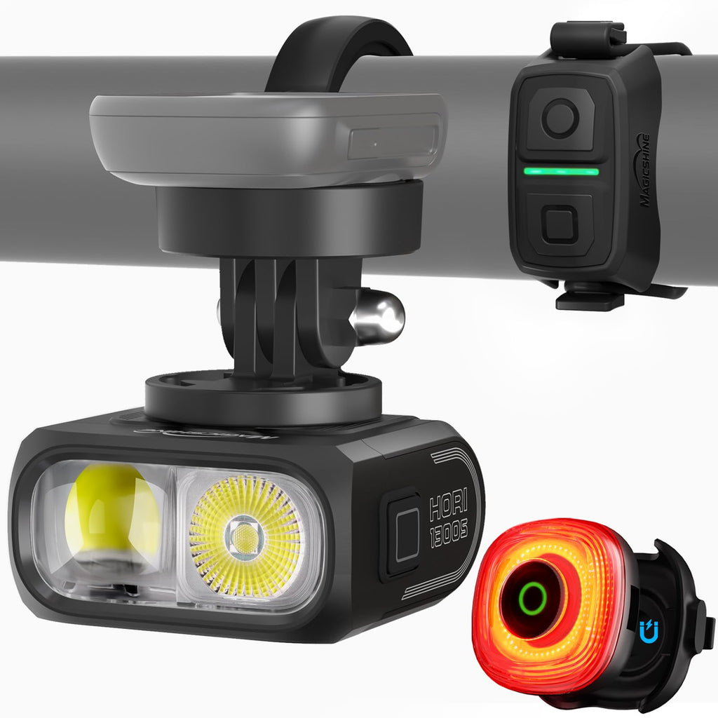 Magicshine HORI1300S & SEEMEE 150 MAG Bike Lights Front and Back, FTR LightSync One-Touch Control, 1300LM Front & 150LM Magnetic Rear Light, USB-C Rechargeable IPX6 Waterproof for Night Riding