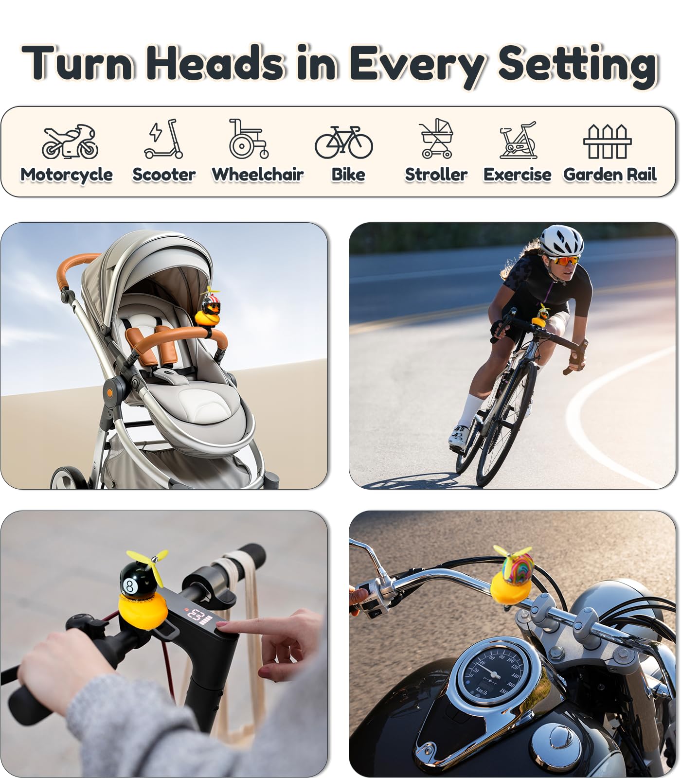 EMPATHECH Rubber Duck Bike Bell with Propeller Helmet