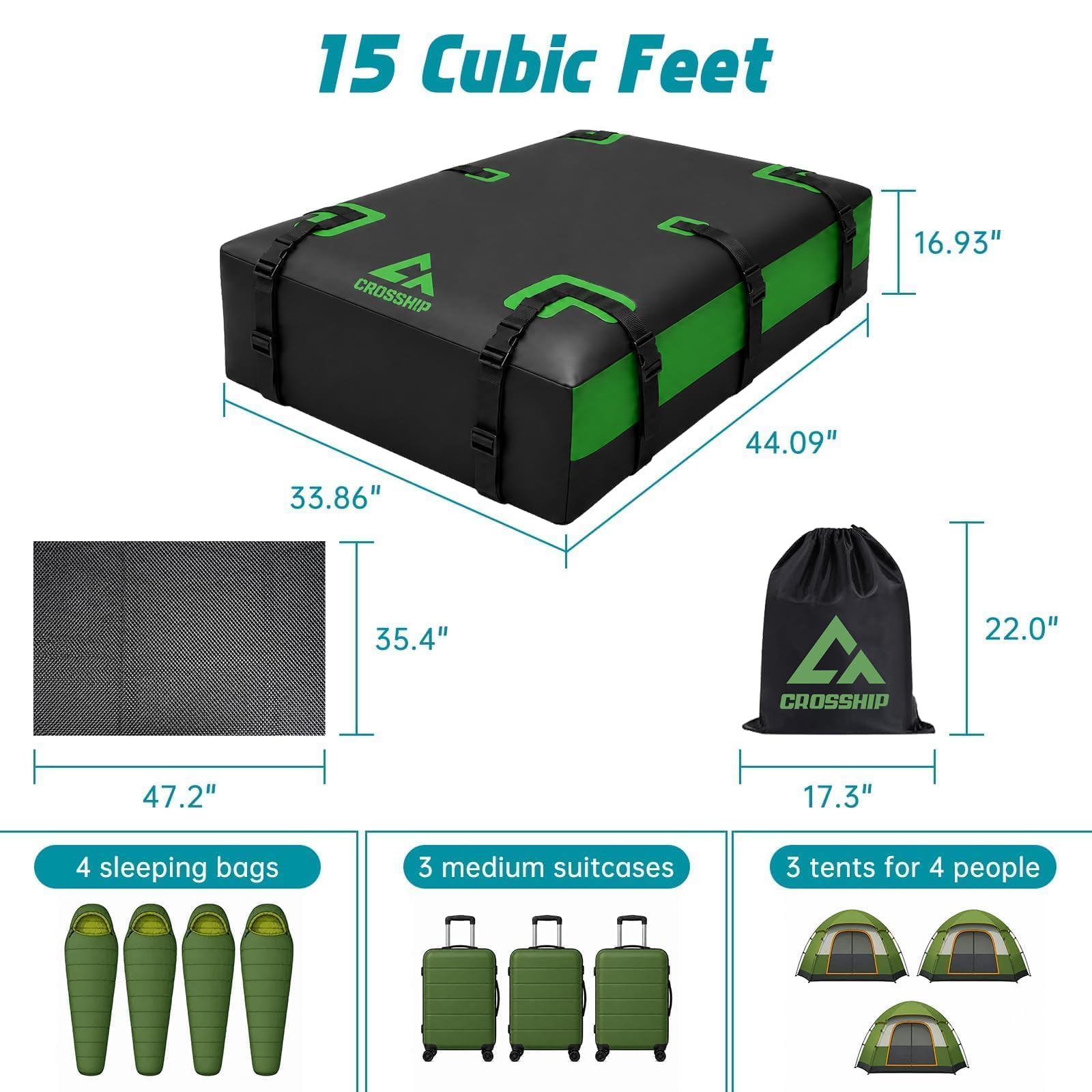 CROSSHIP 20 Cubic Feet Car Roof Bag and Basket