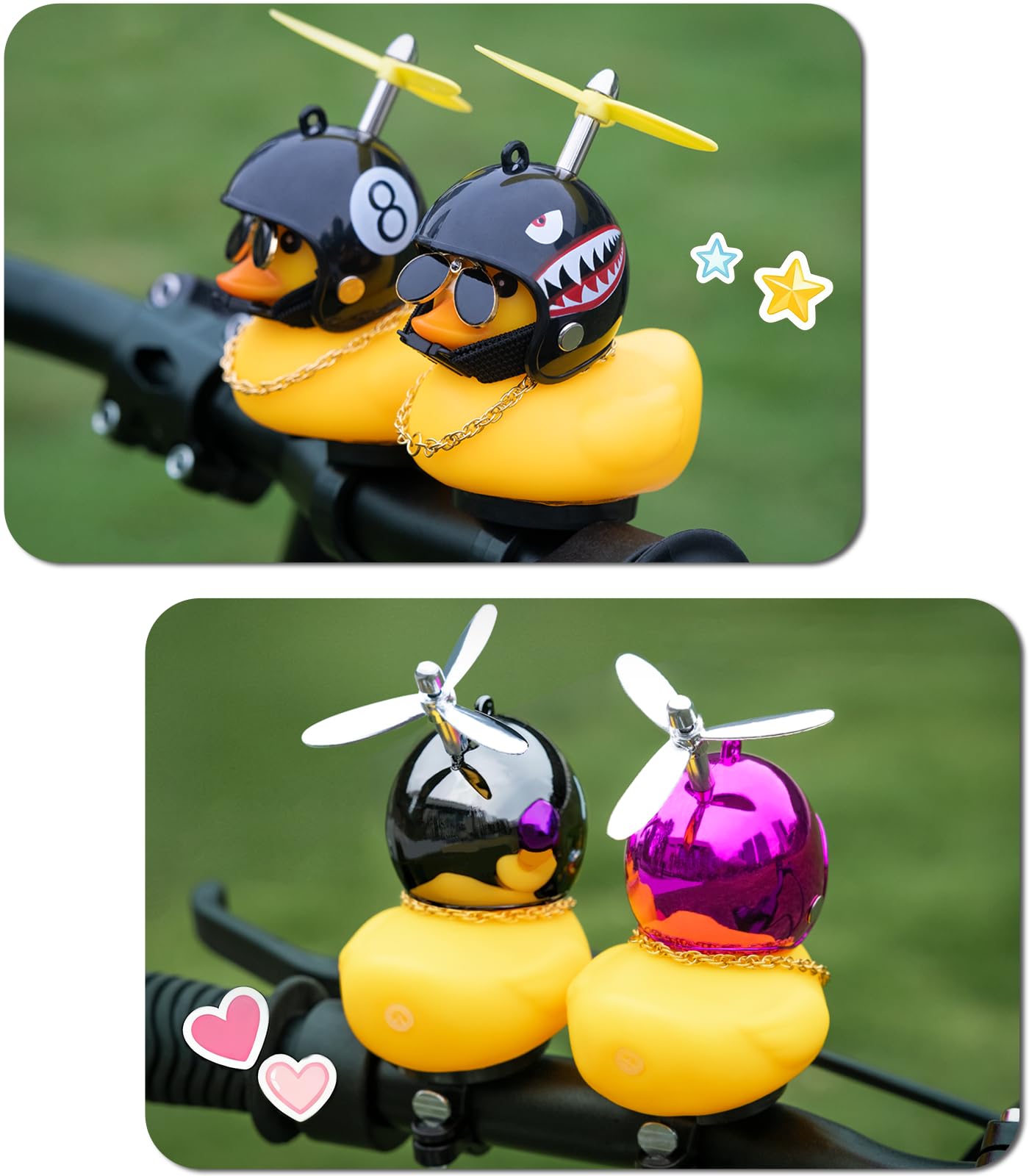 EMPATHECH Rubber Duck Bike Decorations [New Stable Clamp Mount] Cute Squeak Duck Bike Bell [Two Helmet Propeller] Funny Bike Accessories E Scooter Motorcycle Cycling Gifts