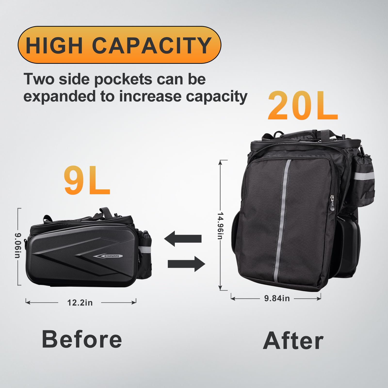 WMAWJBT Bike Rear Rack Bag with Hard Shell Bike Bag with Shoulder Strap Ebike Accessories Bicycle Accessories Bike Panniers with Waterproof Cover for Cycling Camping Travel