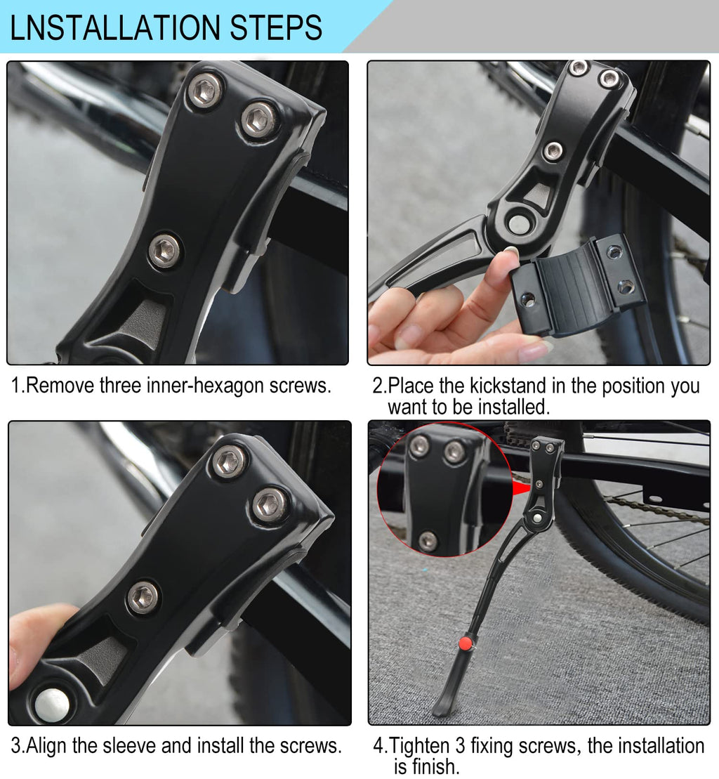TOPCABIN Aluminium Alloy Adjustable Bike Kickstand, Fits 22"-28" Mountain Road Bike/BMX/MTB, Black, 12.2'-14.2' (310-360mm), Includes Wrench & Rubber Mat