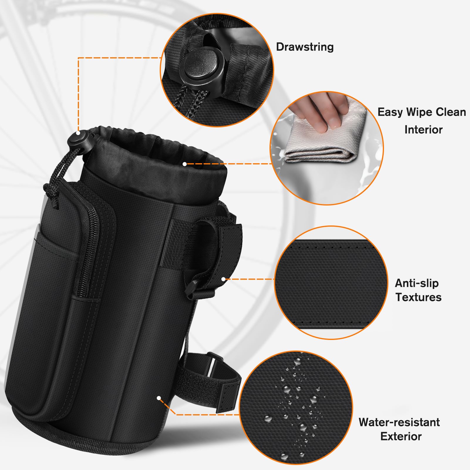 FINPAC Cup Holder for Bike, Universal Water Bottle Holder w/Phone Pockets