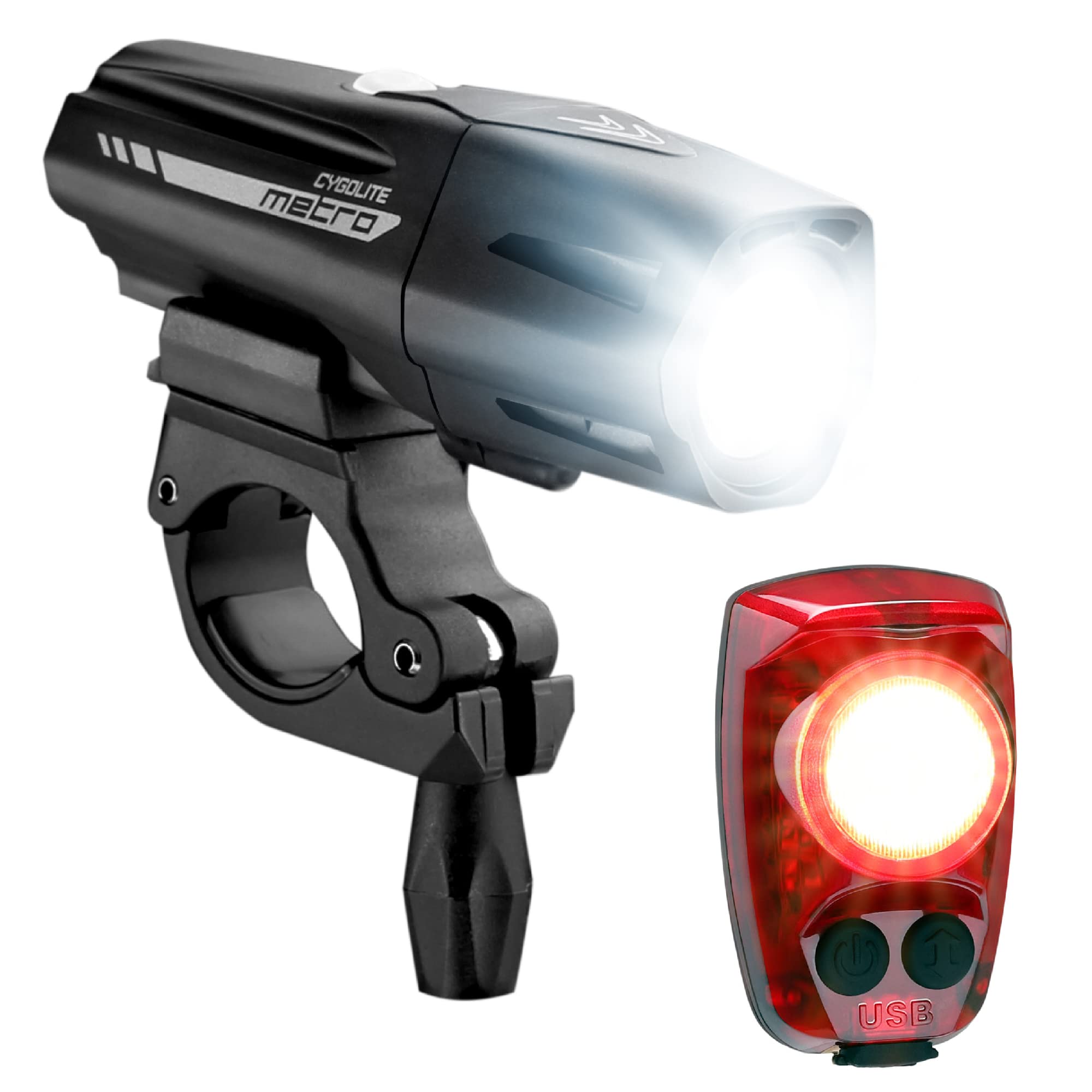 Cygolite Metro Plus 800 & Hotshot Pro 150 USB Rechargeable Bicycle Light Combo Set with Topeak Aero Wedge Pack Large Black