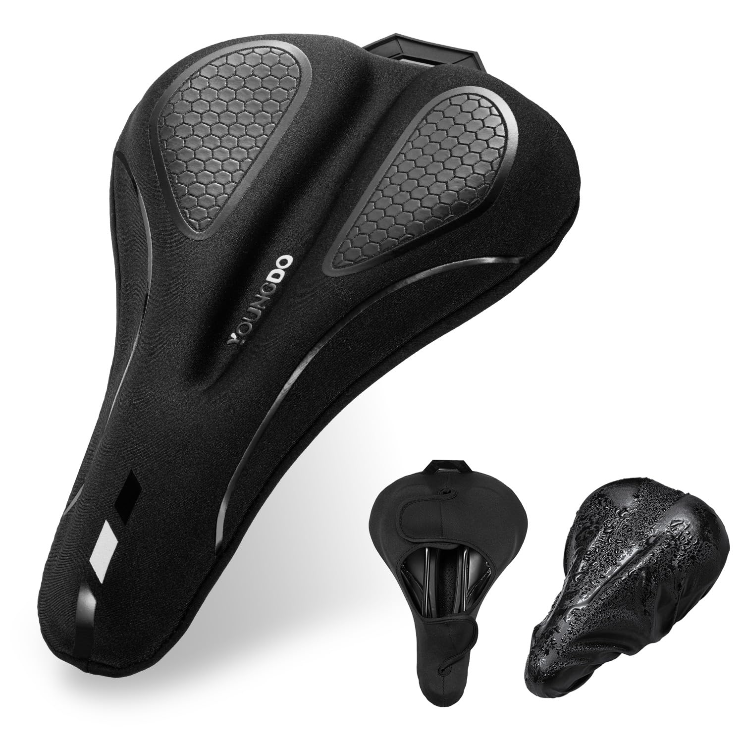 YOUNGDO Bike Seat Cushion with Waterproof Cover, Gel Bicycle Seats Pad for Narrow Saddle, Shock Absorbing, Fit for Peloton, BMX, MTB & Road
