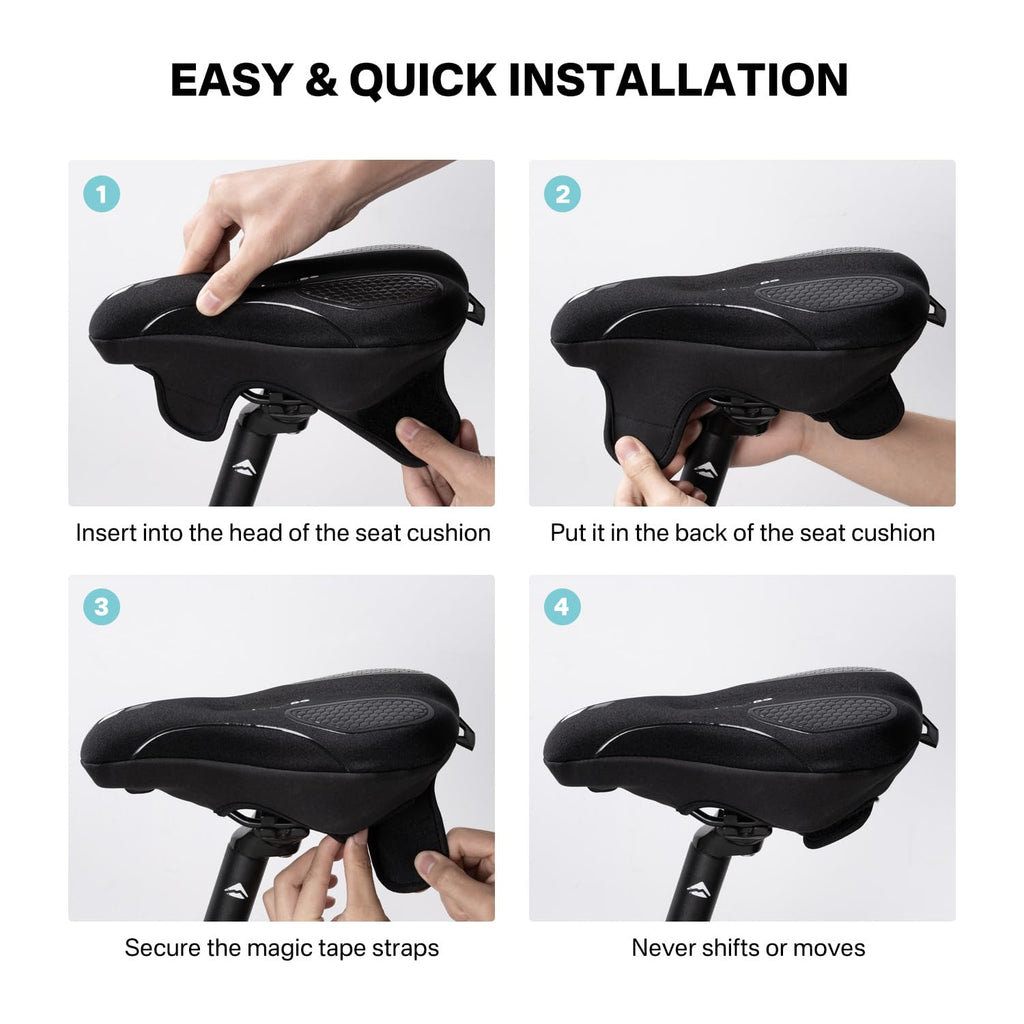YOUNGDO Bike Seat Cushion with Waterproof Cover, Gel Bicycle Seats Pad for Narrow Saddle, Shock Absorbing, Fit for Peloton, BMX, MTB & Road