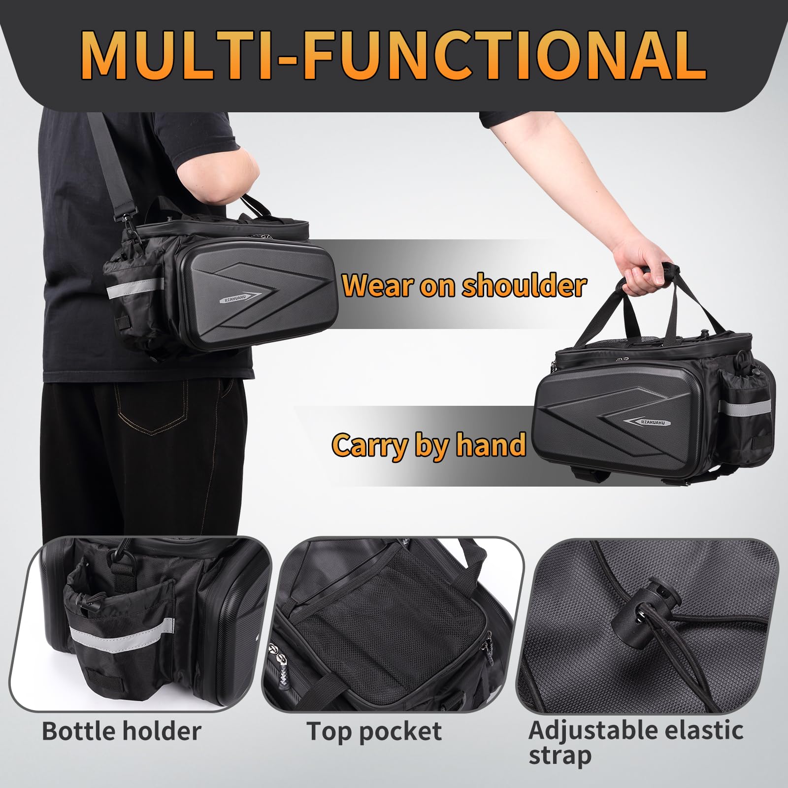 WMAWJBT Bike Rear Rack Bag with Hard Shell Bike Bag with Shoulder Strap Ebike Accessories Bicycle Accessories Bike Panniers with Waterproof Cover for Cycling Camping Travel