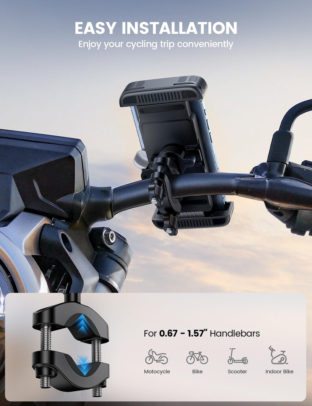Lamicall Bike Motorcycle Phone Mount - [1s Quick Lock] for 6-7.2" Phones