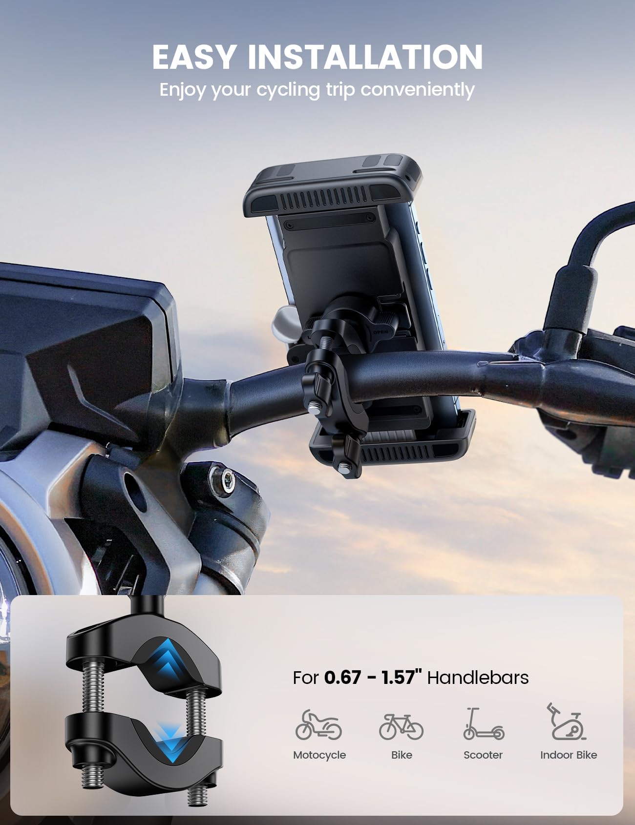 Lamicall Bike Motorcycle Phone Mount - [1s Quick Lock] for 6-7.2" Phones