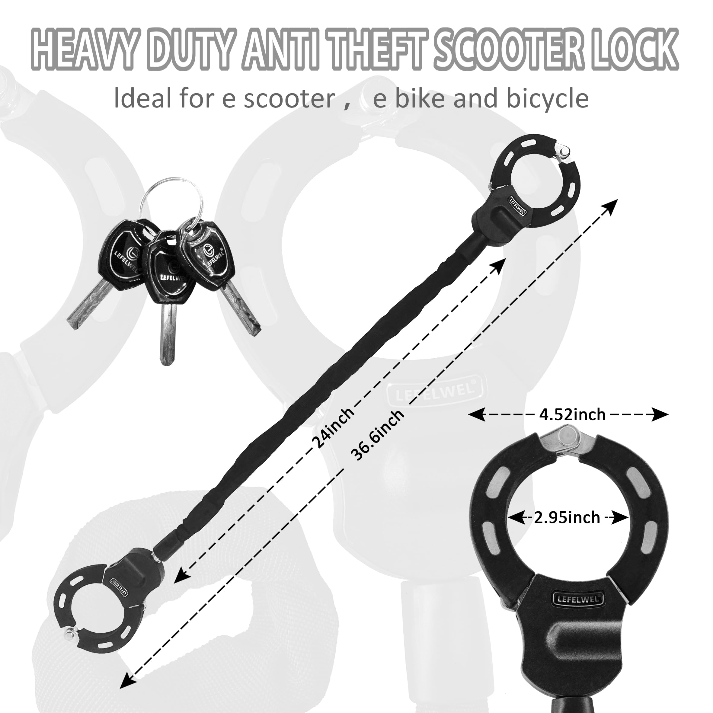 Scooter Lock,Bike Chain Lock,Electric Scooter Locks Anti Theft for Electric Scooter Segway,Ninebot,Xiaomi, Razor and Bicycle Lock Cable Accessories