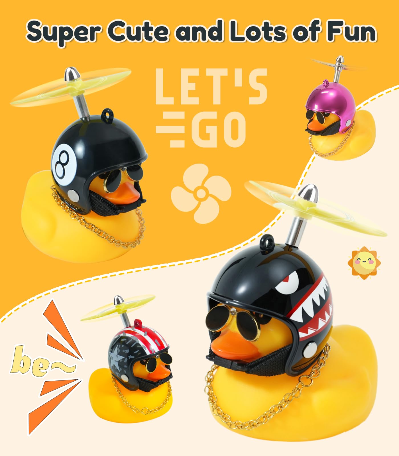 EMPATHECH Rubber Duck Bike Decorations [New Stable Clamp Mount] Cute Squeak Duck Bike Bell [Two Helmet Propeller] Funny Bike Accessories E Scooter Motorcycle Cycling Gifts