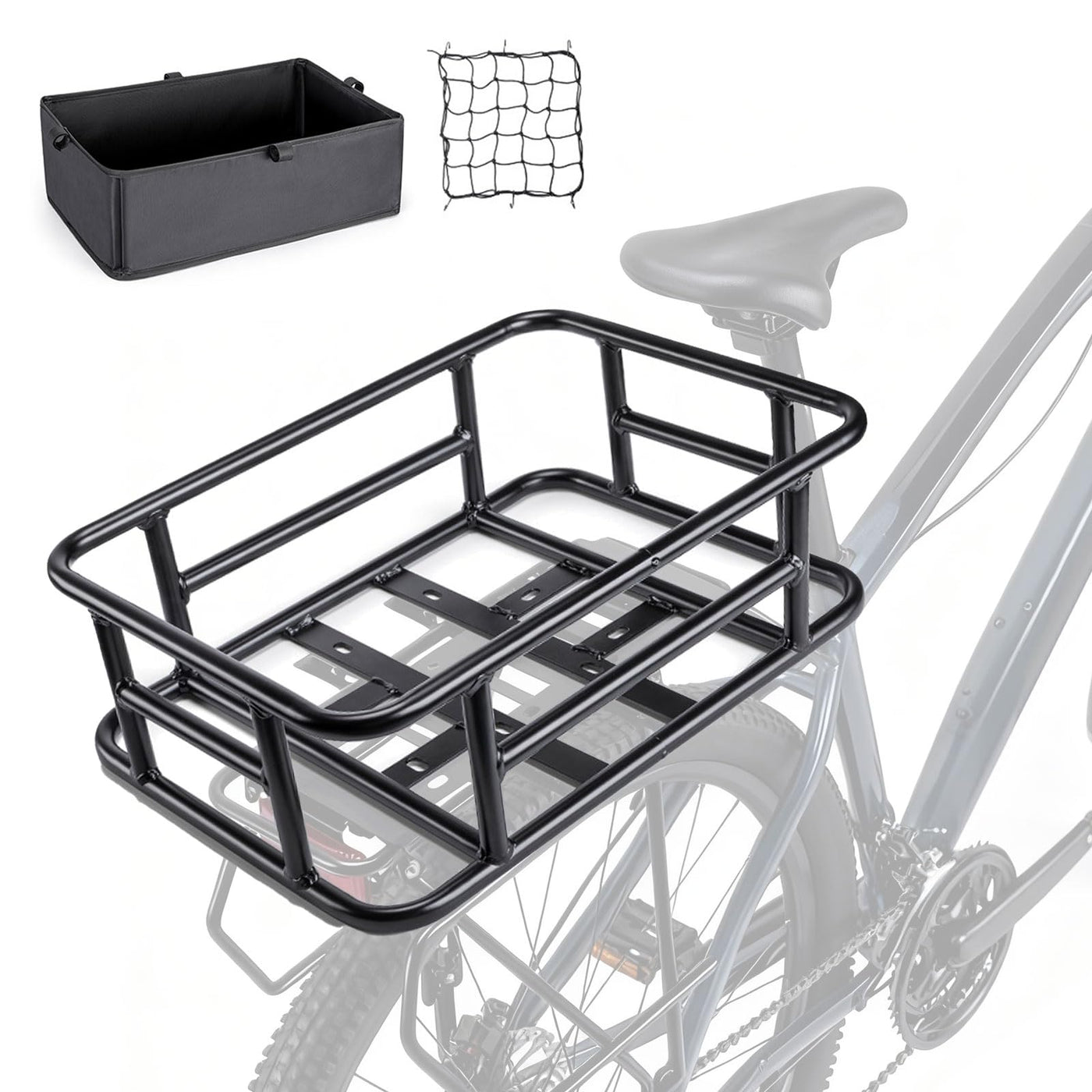 Heavy-Duty Rear Bike Basket with Waterproof Liner