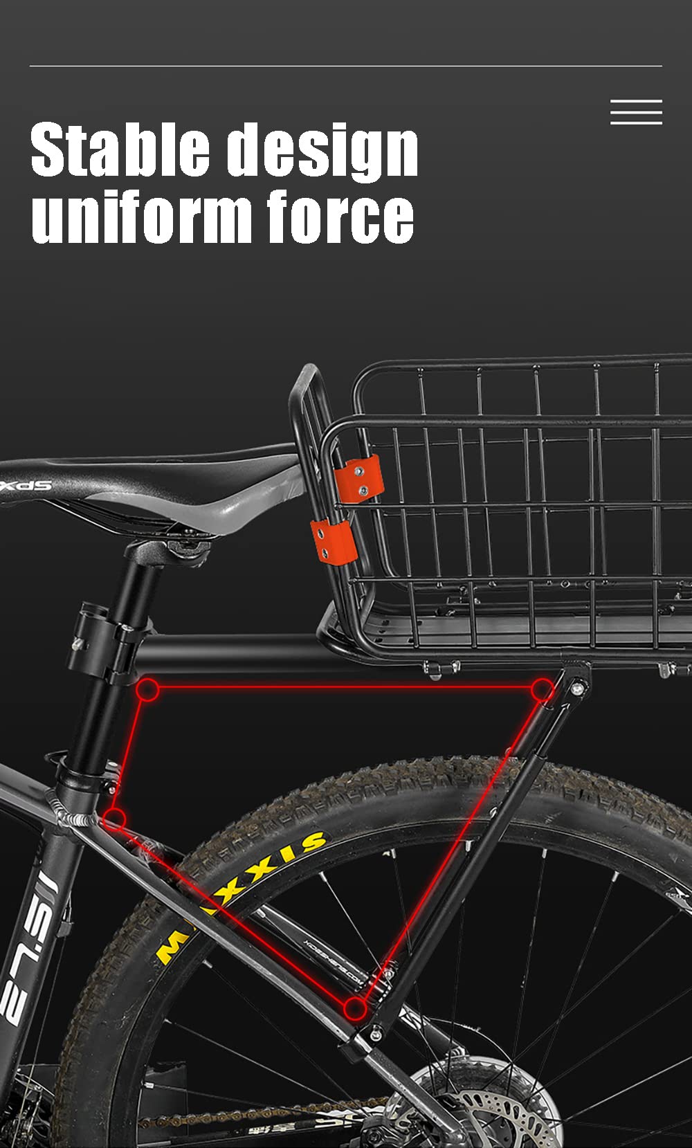Bicycle Basket, Rear Bike Rack,Quick Release Bicycle Luggage Rack with Basket, Quick Release and Adjustable,75Kg Load,Aluminum Alloy