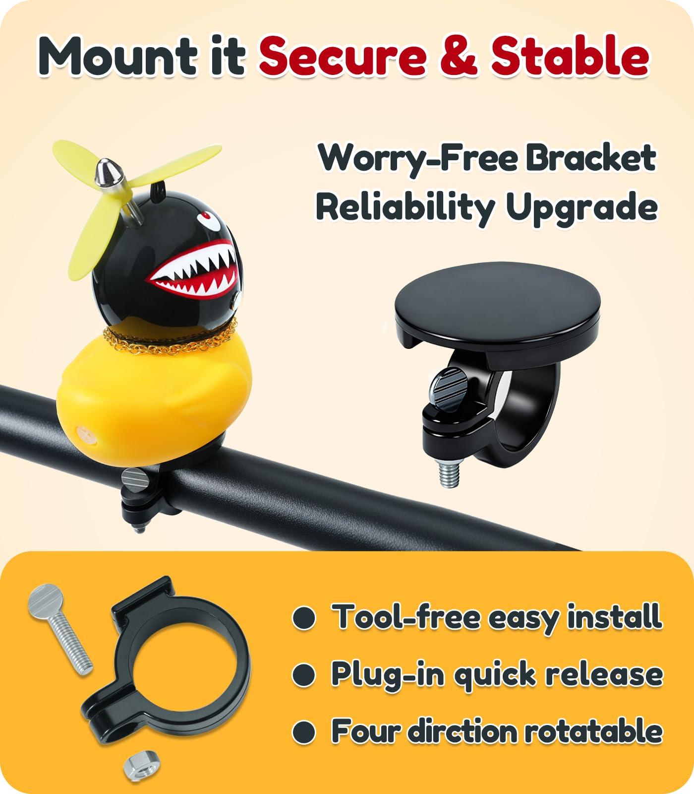 EMPATHECH Rubber Duck Bike Decorations [New Stable Clamp Mount] Cute Squeak Duck Bike Bell [Two Helmet Propeller] Funny Bike Accessories E Scooter Motorcycle Cycling Gifts