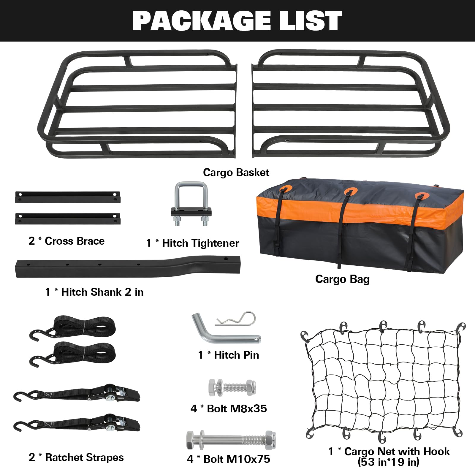 WEIZE Cargo Rack Basket Roof Hitch Mount