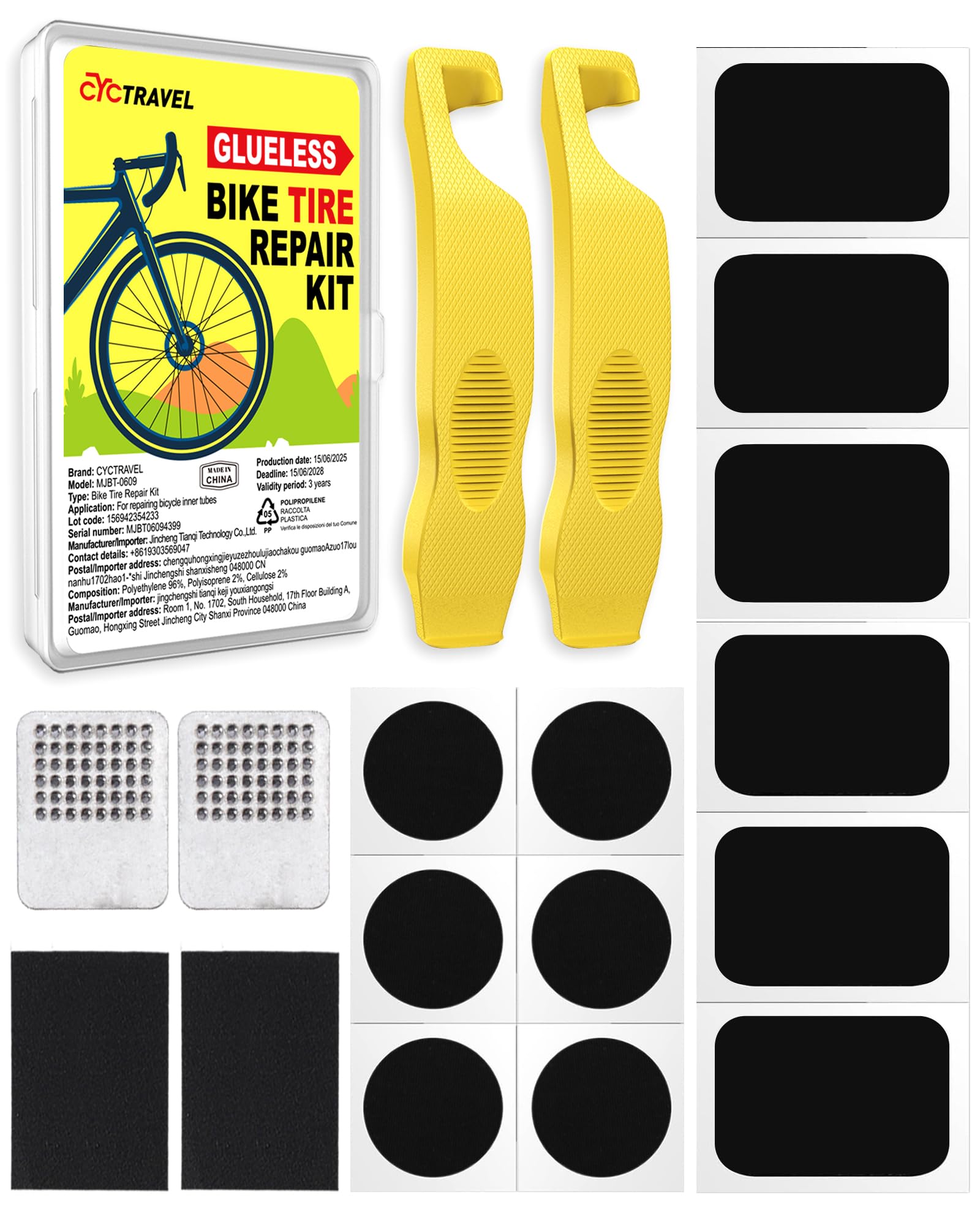 cyctravel Bike Tire Repair Kit, Bicycle Inner Tube Puncture Patch Kits with 20 PCS Vulcanizing Patches, User Manual, Metal Rasp and Tire Lever, Bike Patch Kit for Mountain and Road Bike