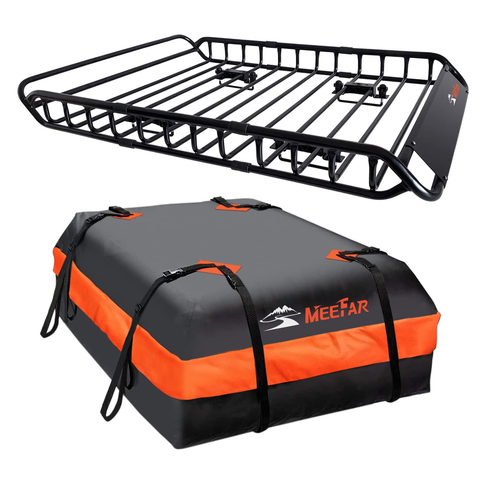 Hitch Roof Mount Cargo Carrier Basket + Waterproof Bag Cubic Feet,and Cargo Net with Attachment Hooks,Ratchet Straps.200 500 Lbs Capacity